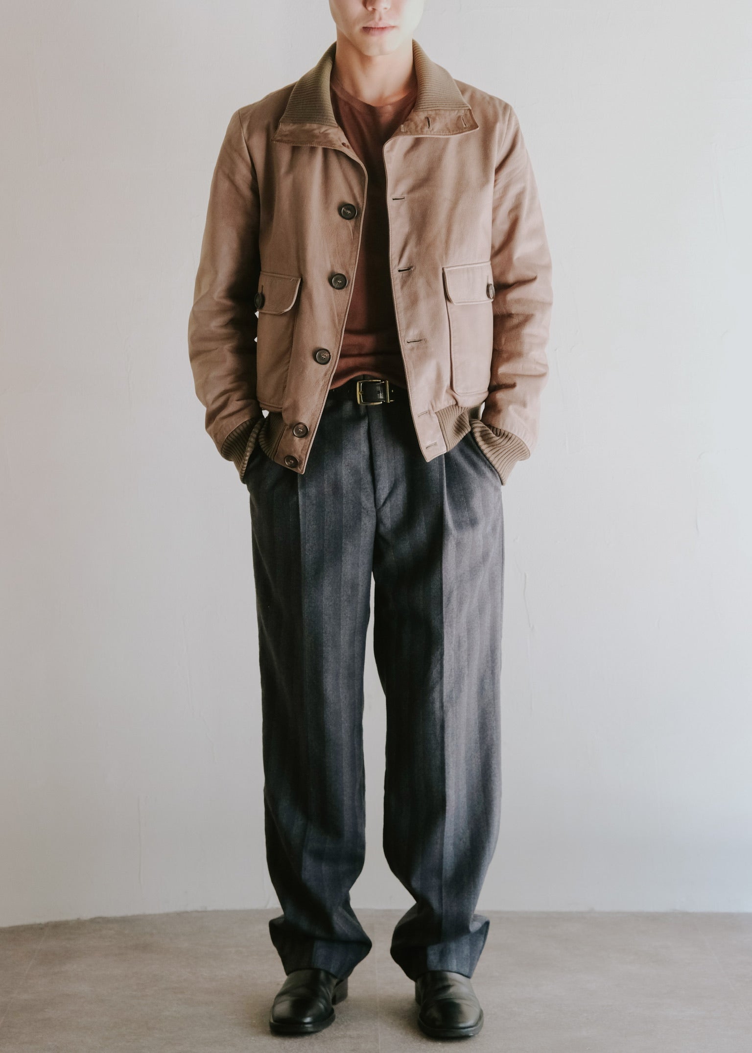 70-80's euro vintage two tucked stripes trousers