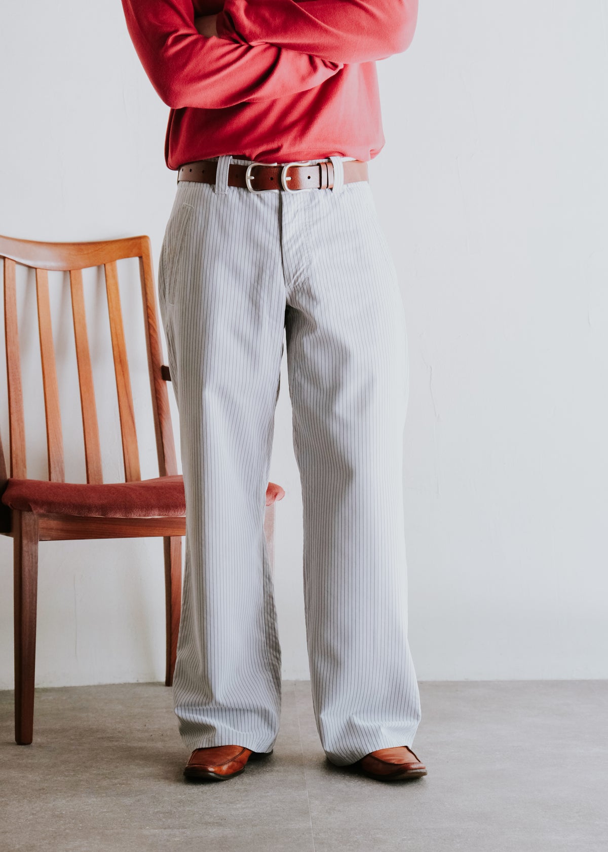 00's EMPORIO ARMANI striped wide buggy modal trousers