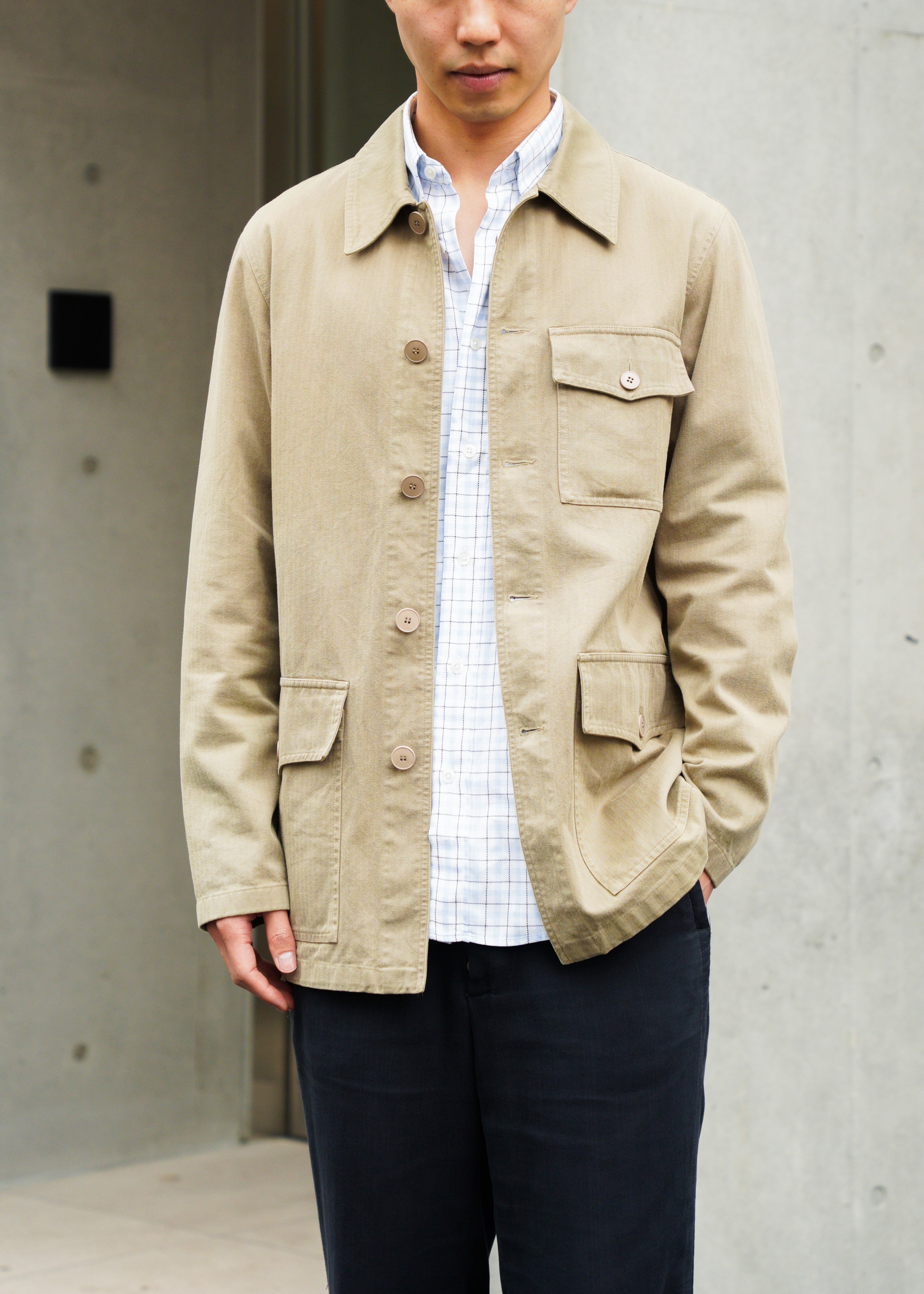 80-90's HERMÈS windowpane check button down shirt
