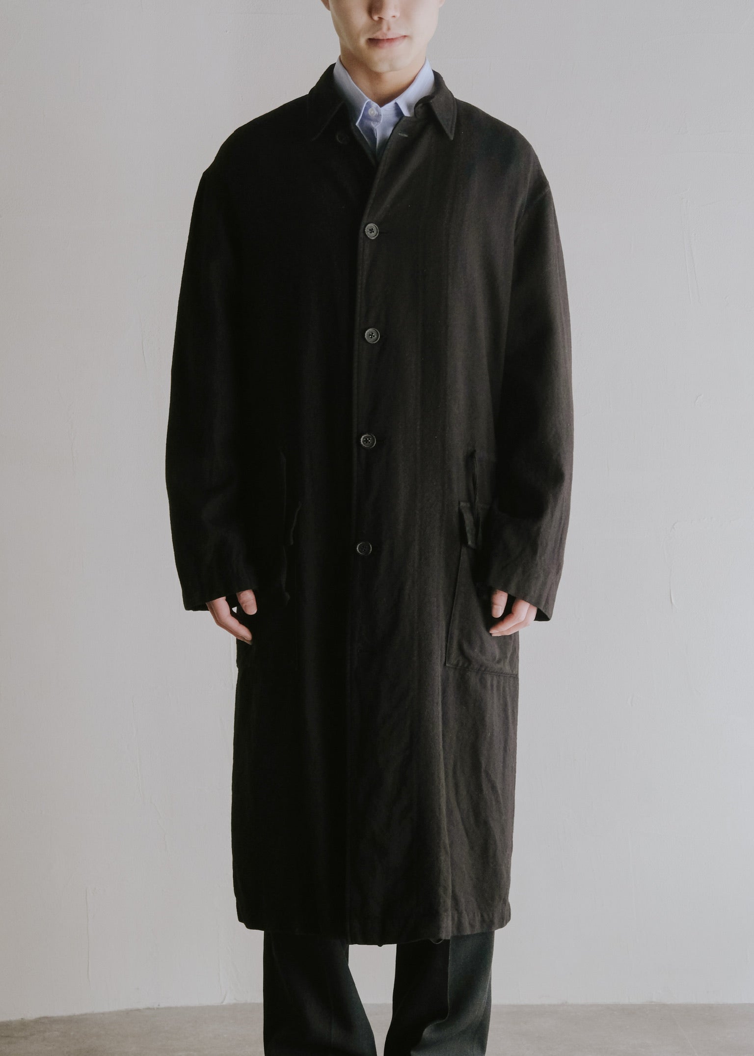 00's Y’s for men washed wool drawstring long balmacaan coat