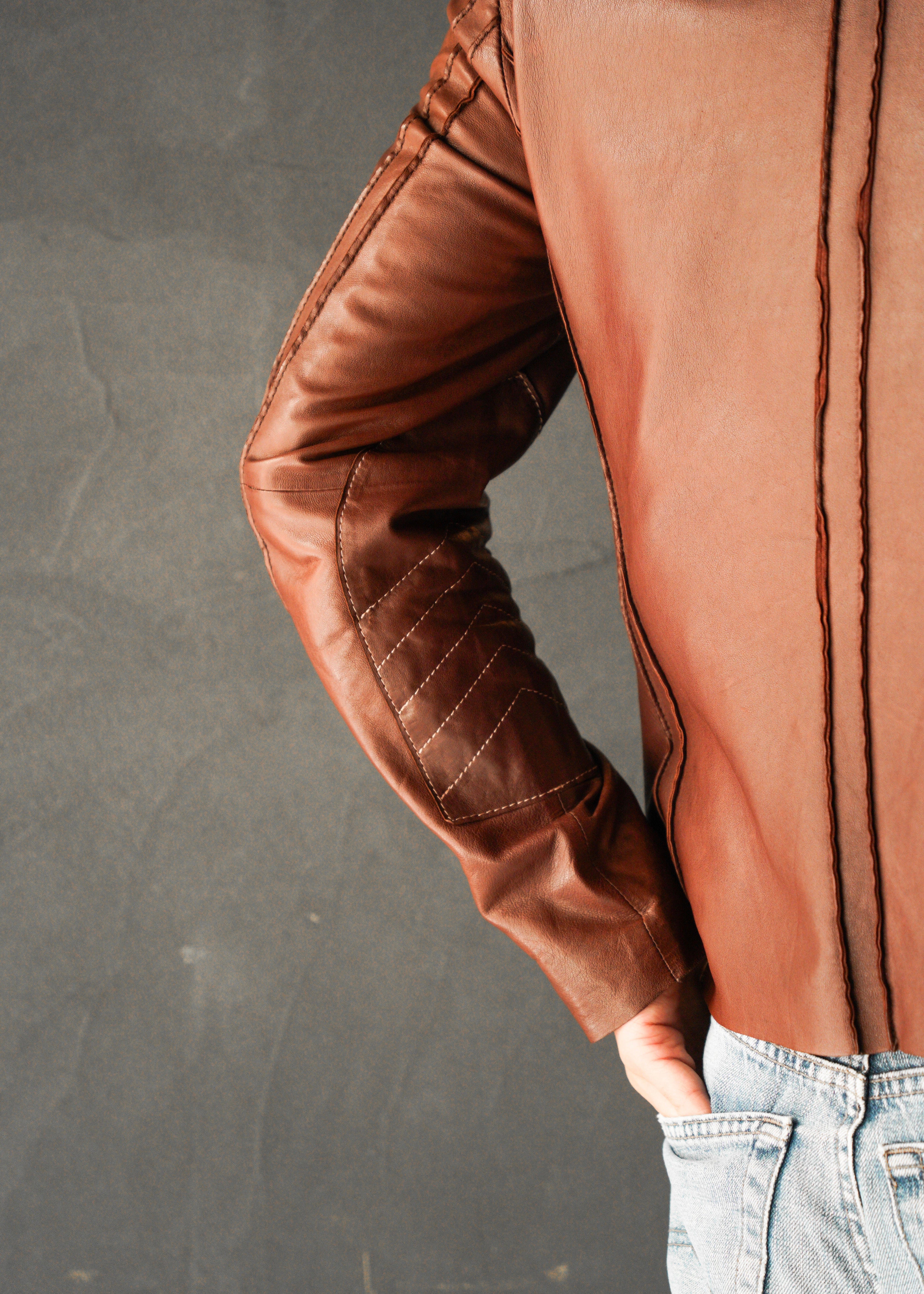 Paul Smith Asymmetrical Collar Leather Jacket in Burgundy