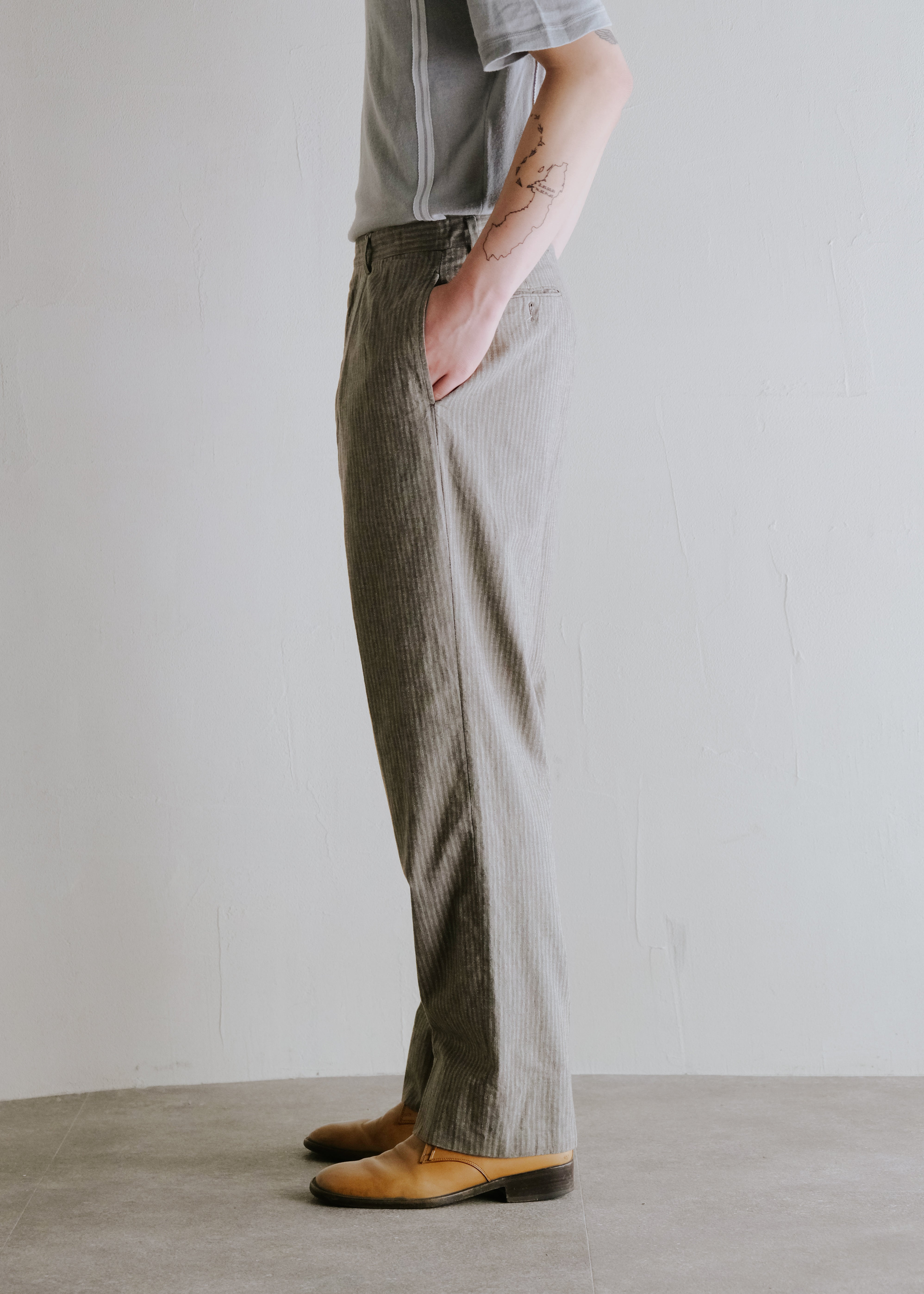 80-90's GIORGIO ARMANI light weight cotton wide tapered slacks