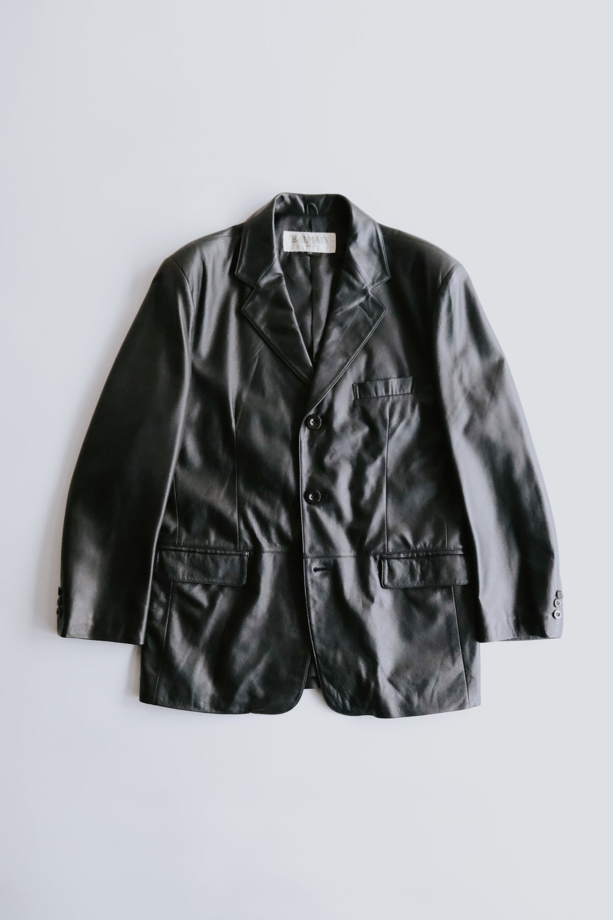 BALMAIN PARIS lamb leather 3B tailored jacket