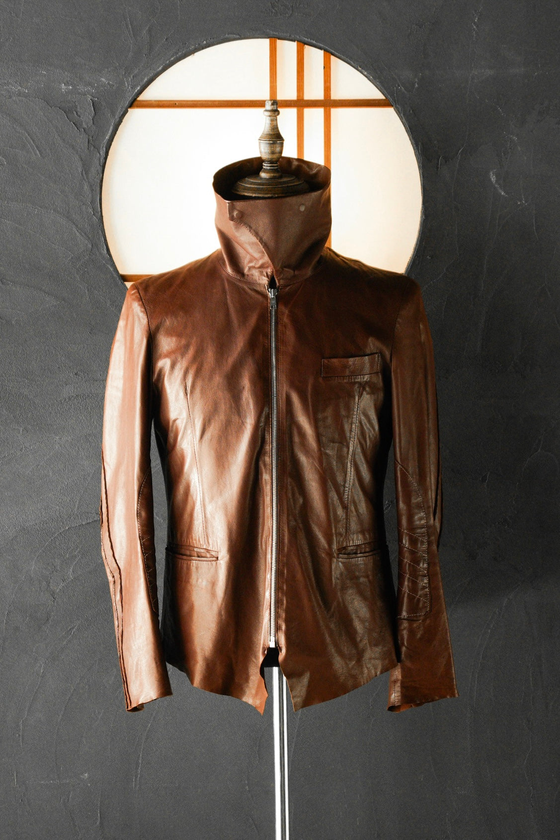 Paul Smith Asymmetrical Collar Leather Jacket in Burgundy