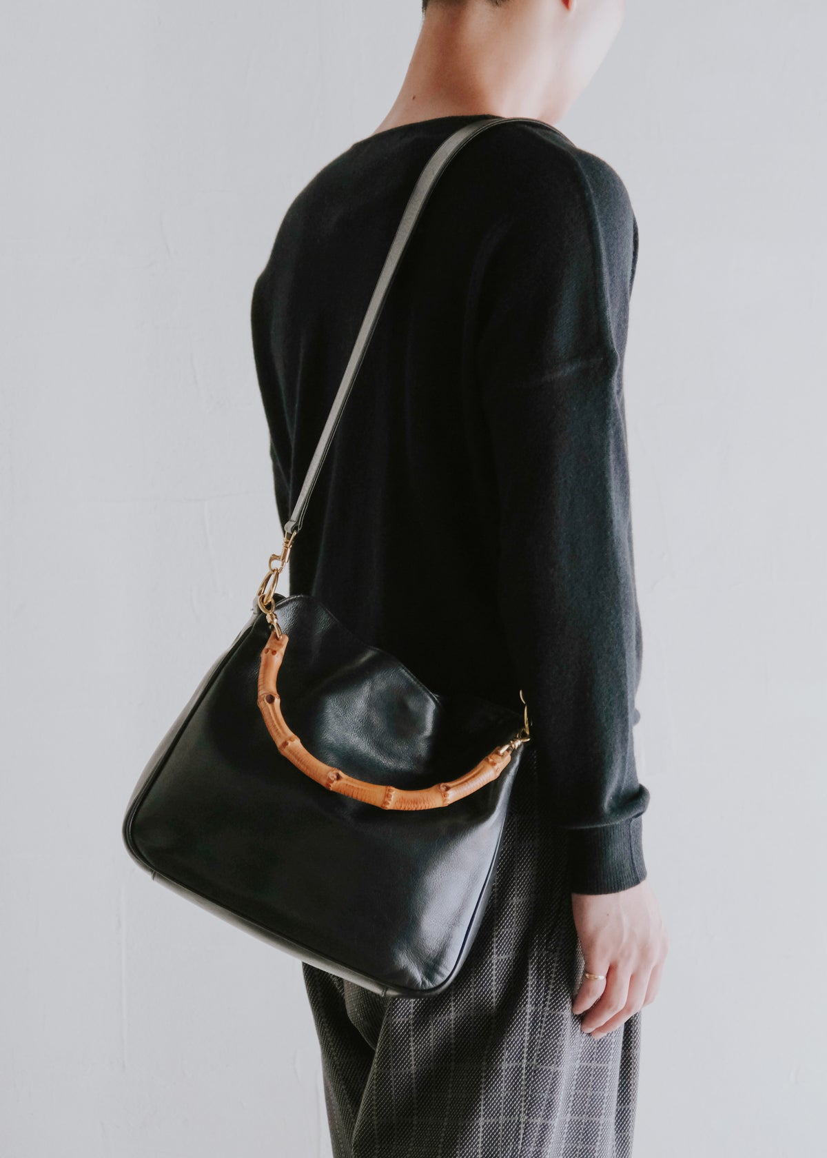 GUCCI 2way leather shoulder bag with bamboo handle