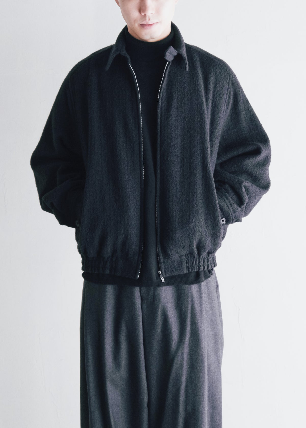 nonnotte 26AW Draping Big Yoke Raglan Drizzler Jacket N Tweed 002 / Smoked Black