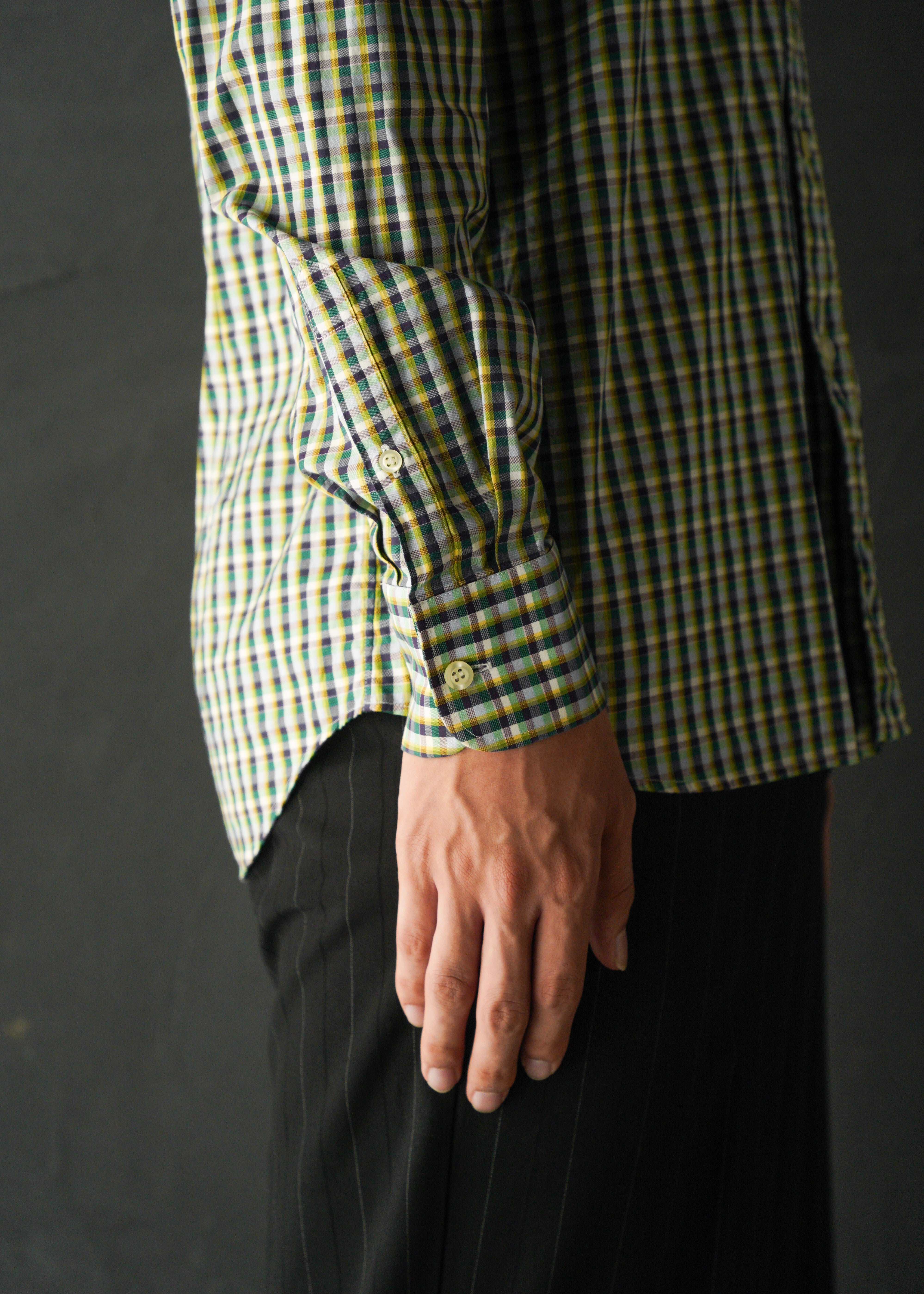PRADA multi color check regular collar cotton shirt