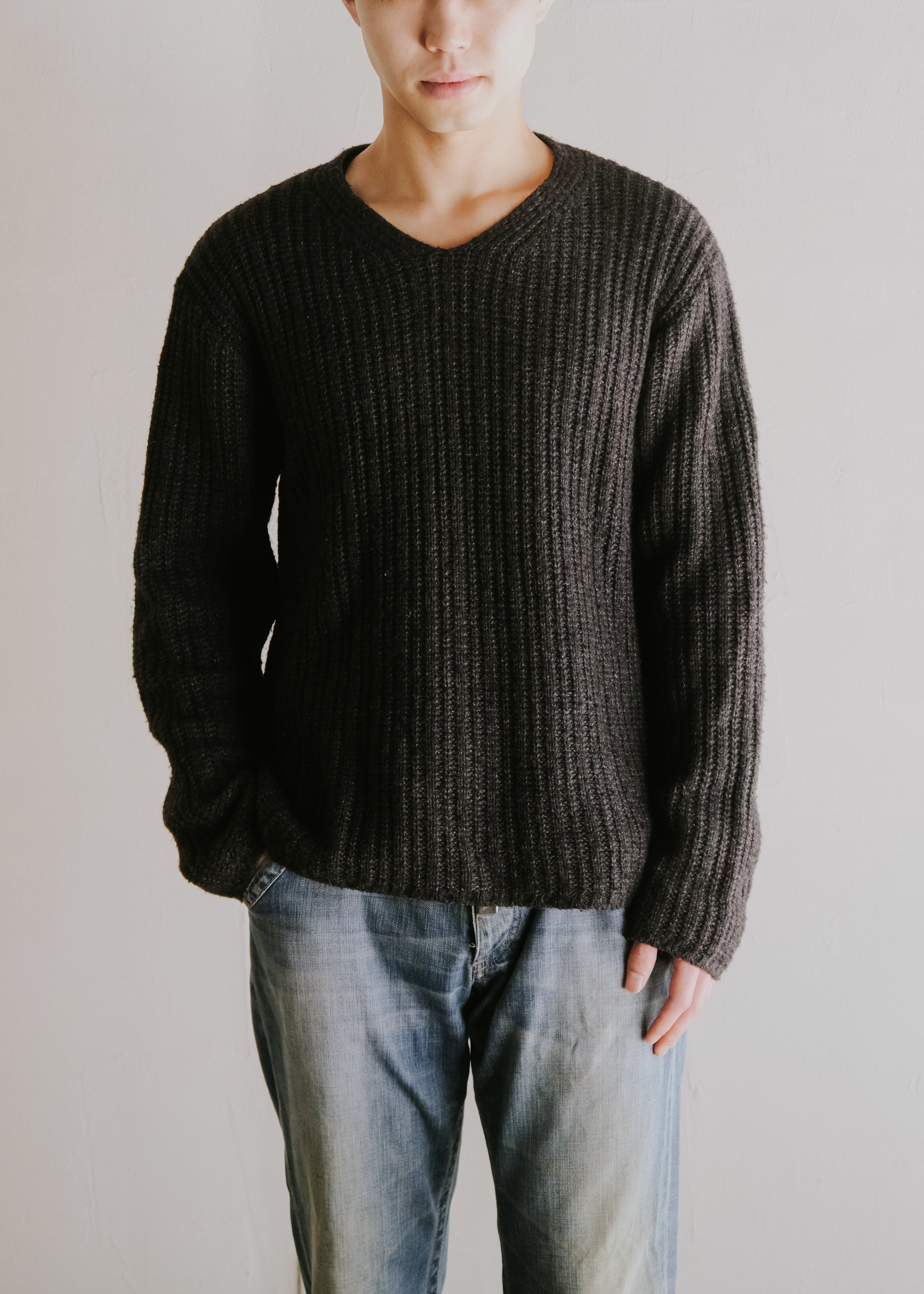 ARMANI JEANS アルマーニジーンズ 90年代 Vネック ローゲージニット セーター ヴィンテージ アーカイブ メンズ