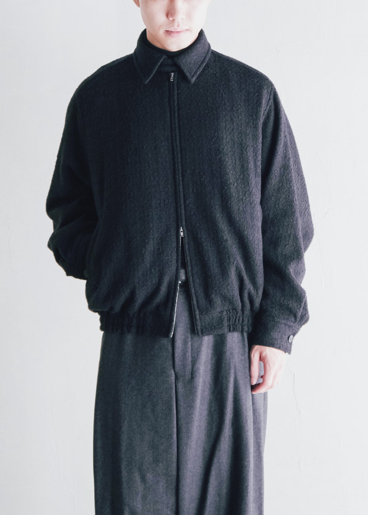 nonnotte 26AW Draping Big Yoke Raglan Drizzler Jacket N Tweed 002 / Smoked Black