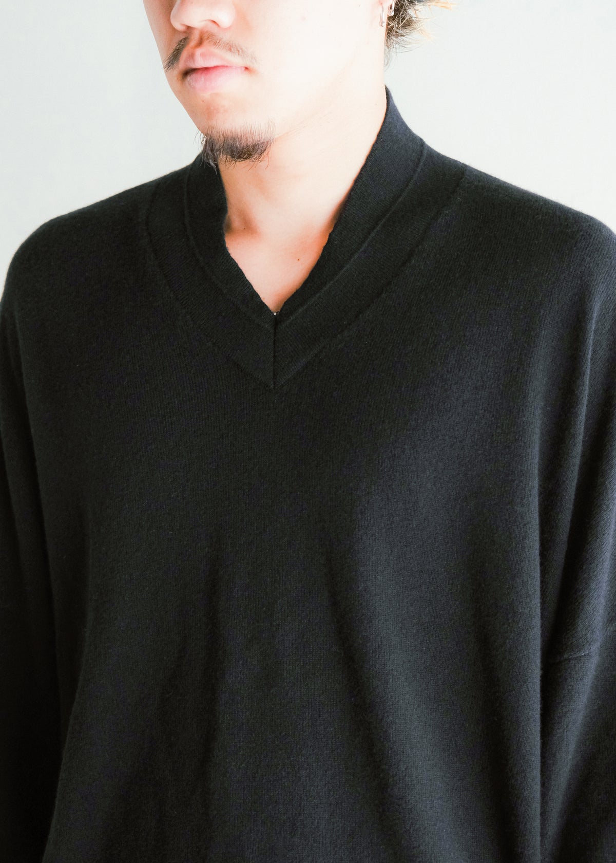 nonnotte 26AW Draping Shawl Collar V Pullover Pure Cashmere Knit