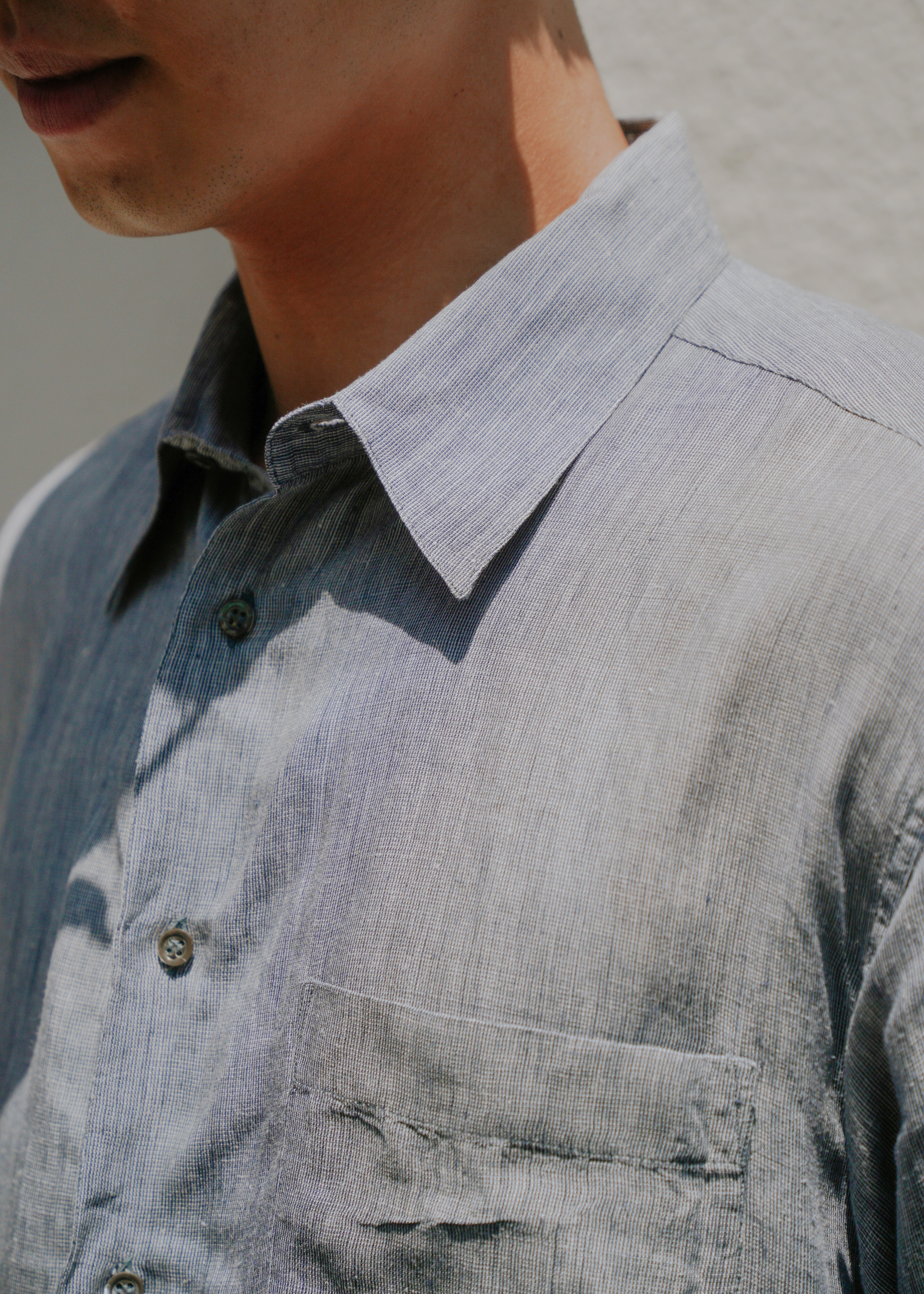 90-00's Salvatore Ferragamo linen regular collar shirt