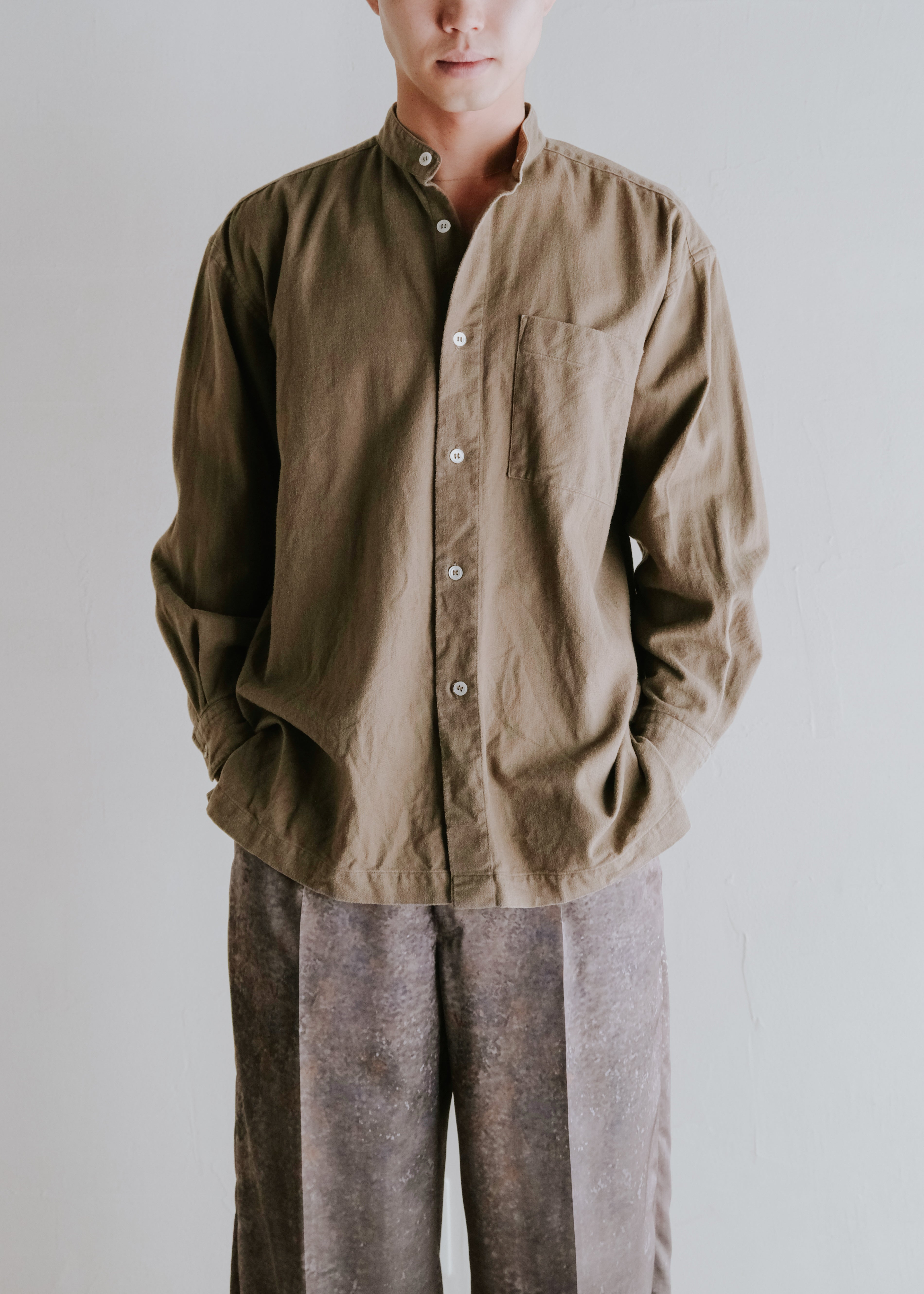 80-90's ISSEY MIYAKE im MIYAKE DESIGH STUDIO brushed cotton band collar shirt