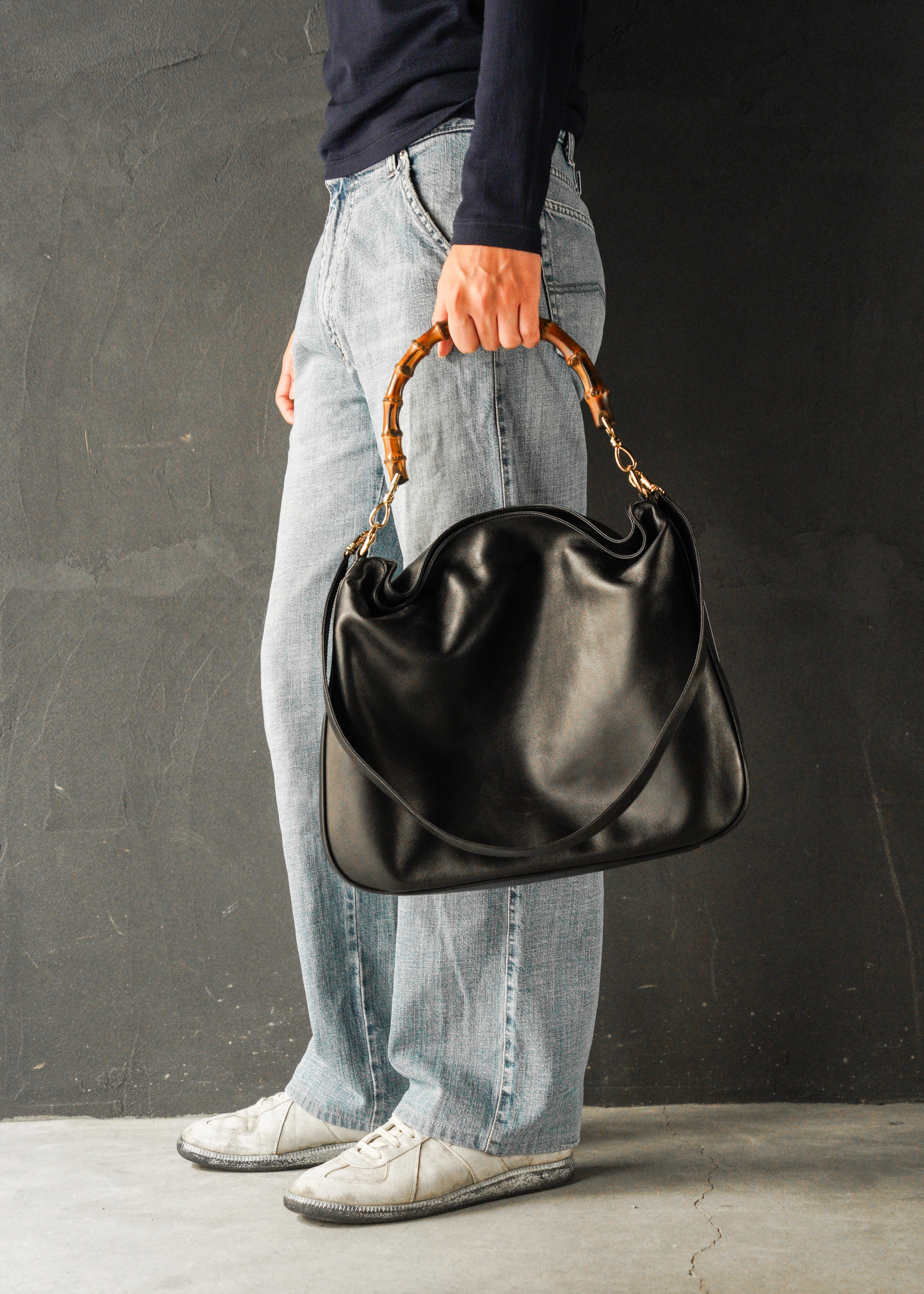 90-00’s GUCCI bamboo handle 2 way leather shoulder bag