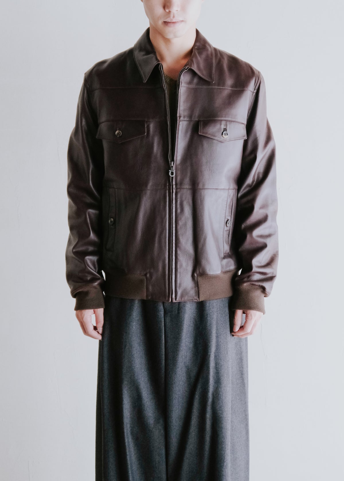 90-00's Salvatore Ferragamo 4 pockets zip up leather blouson