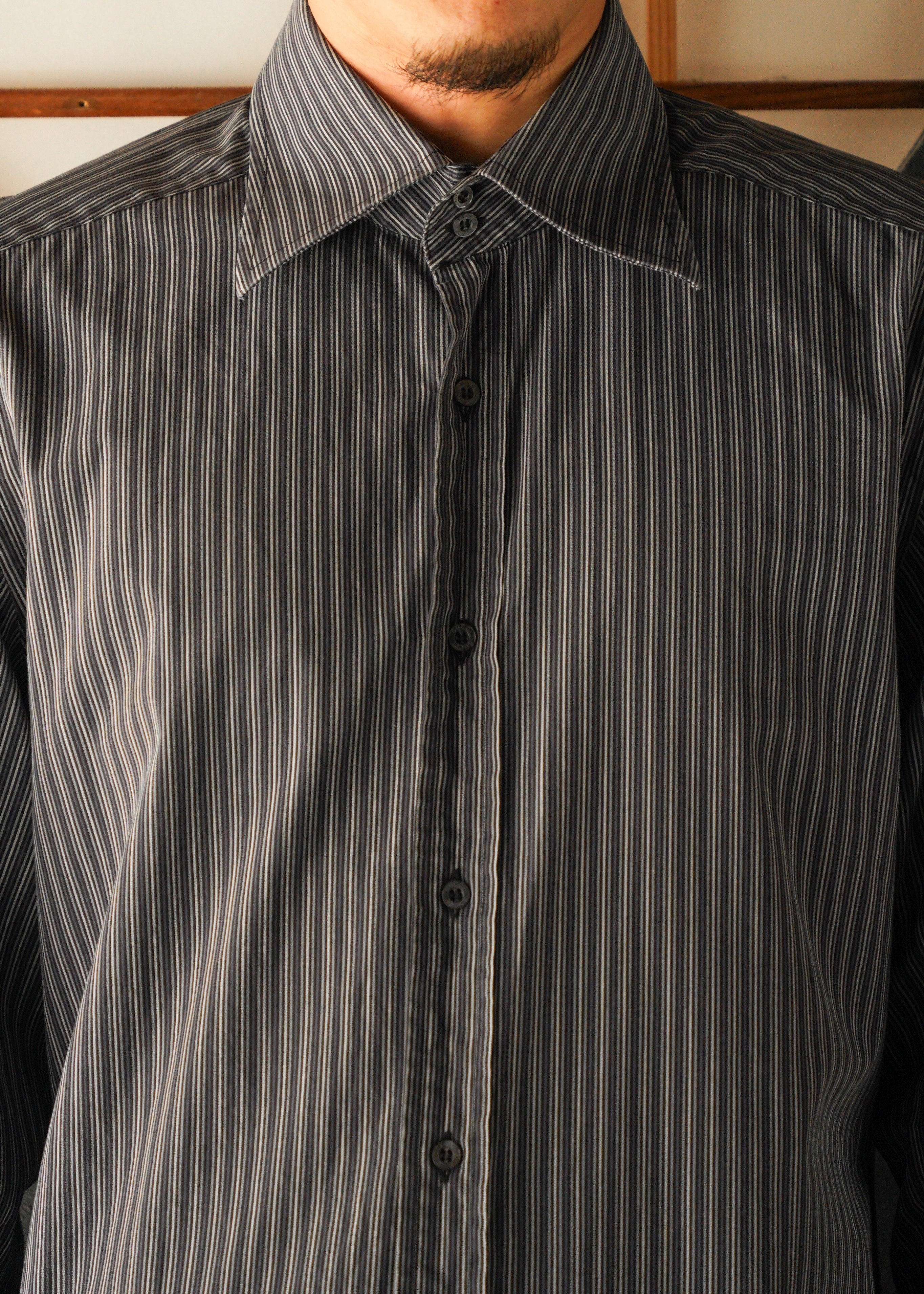 90-00’s GUCCI wide collar cotton stripe shirt