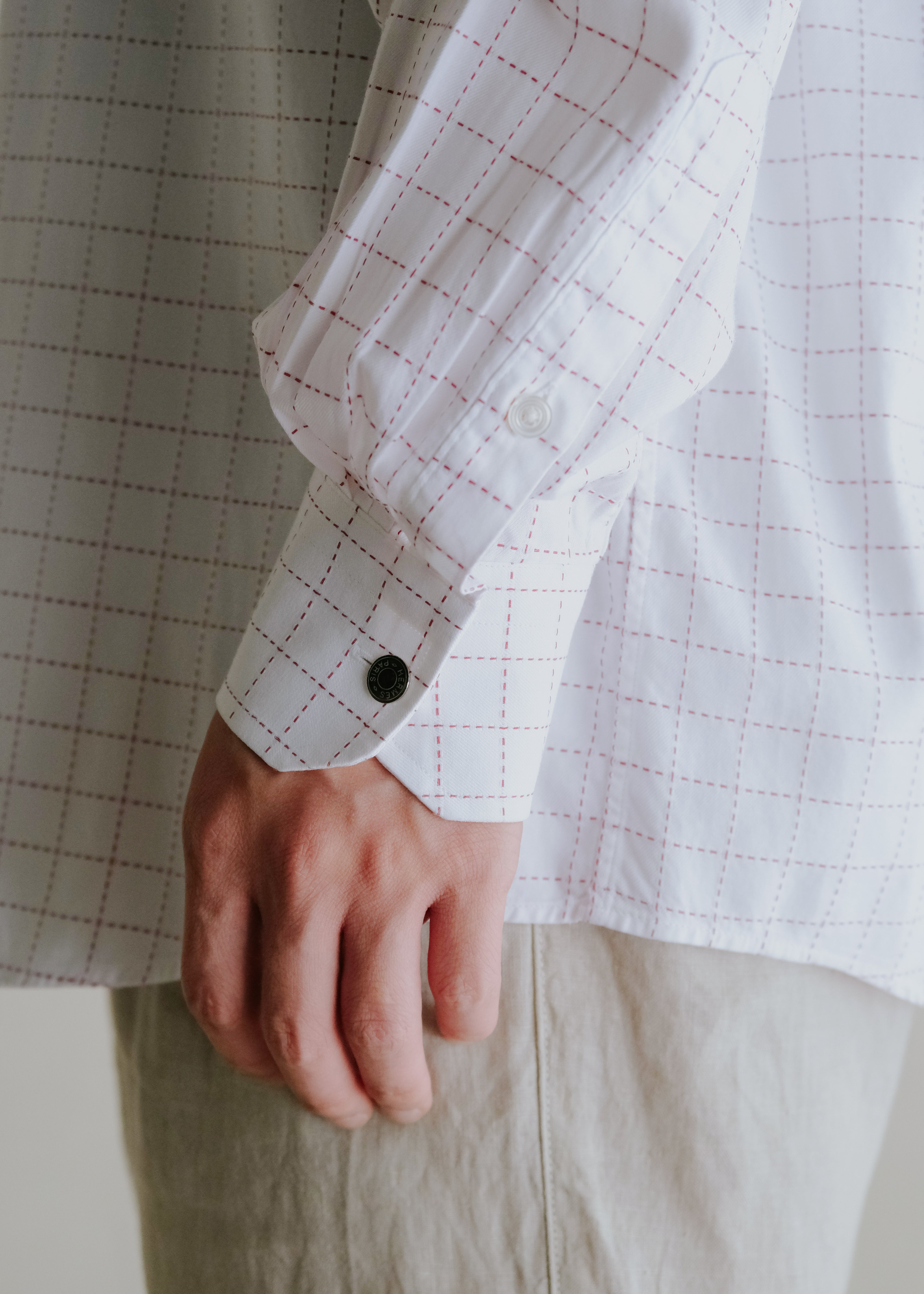 90's HERMÈS windowpane check regular collar shirt