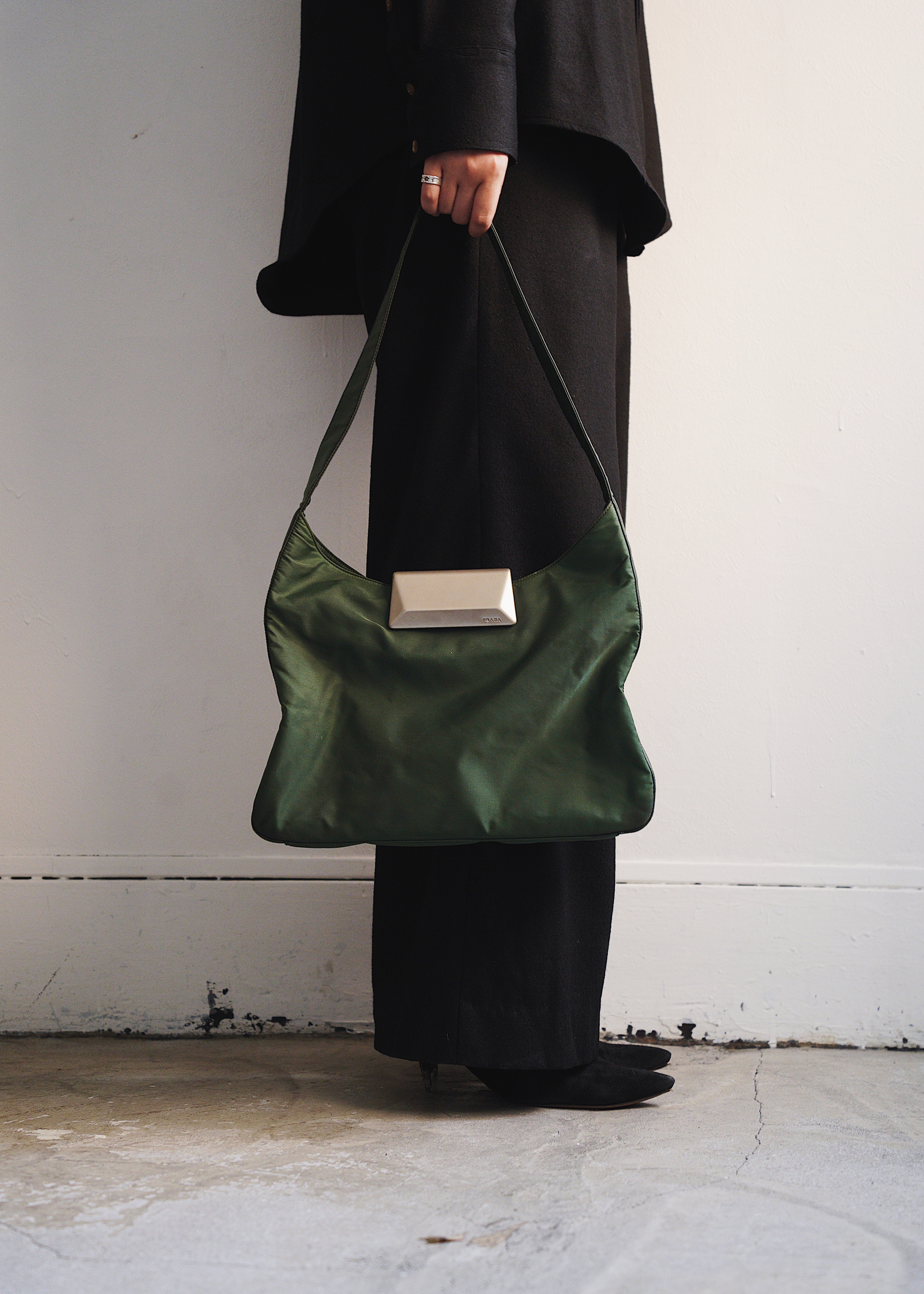 PRADA 97AW metal plate nylon shoulder bag