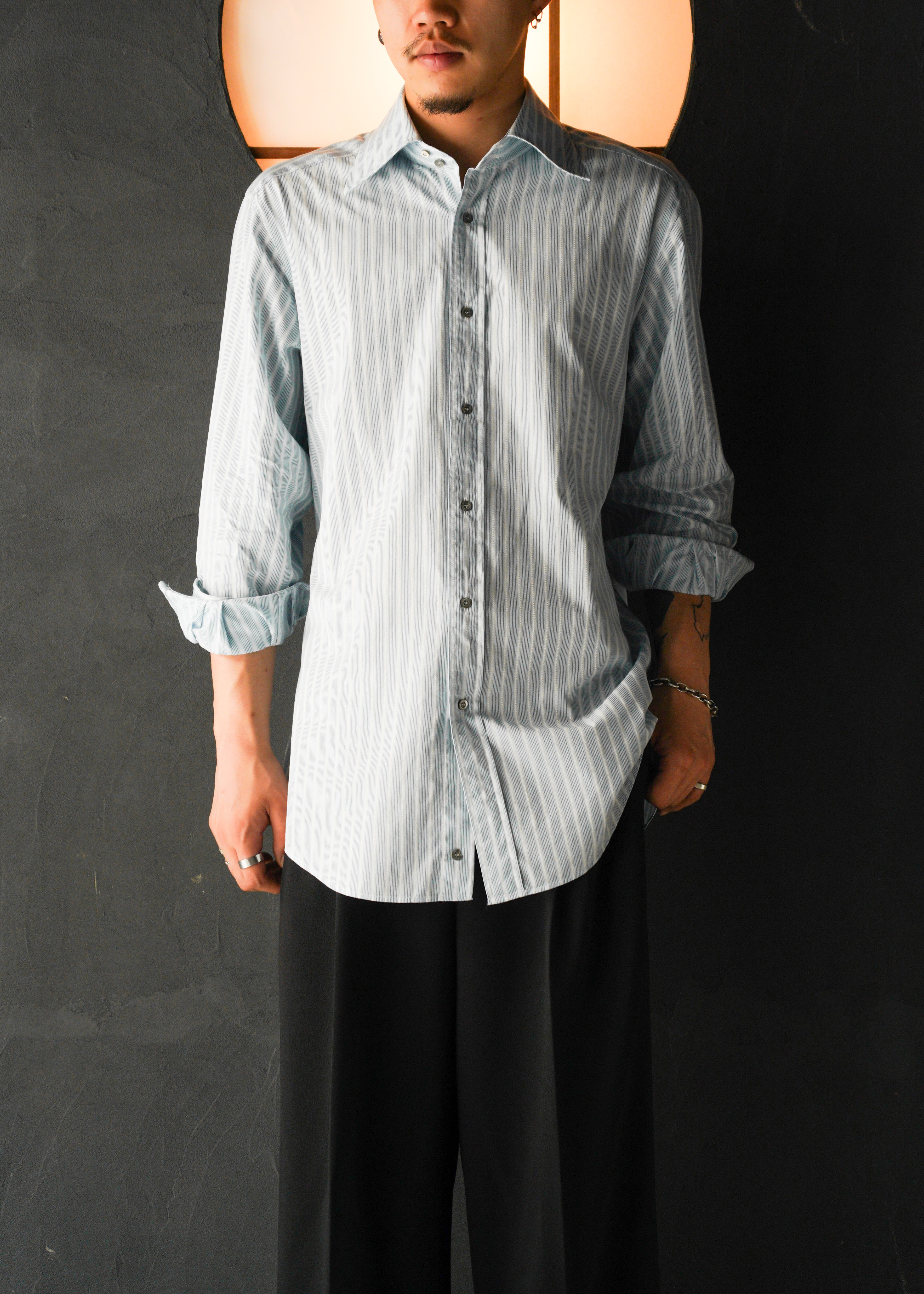 90-00’s GUCCI wide collar stripe cotton shirt