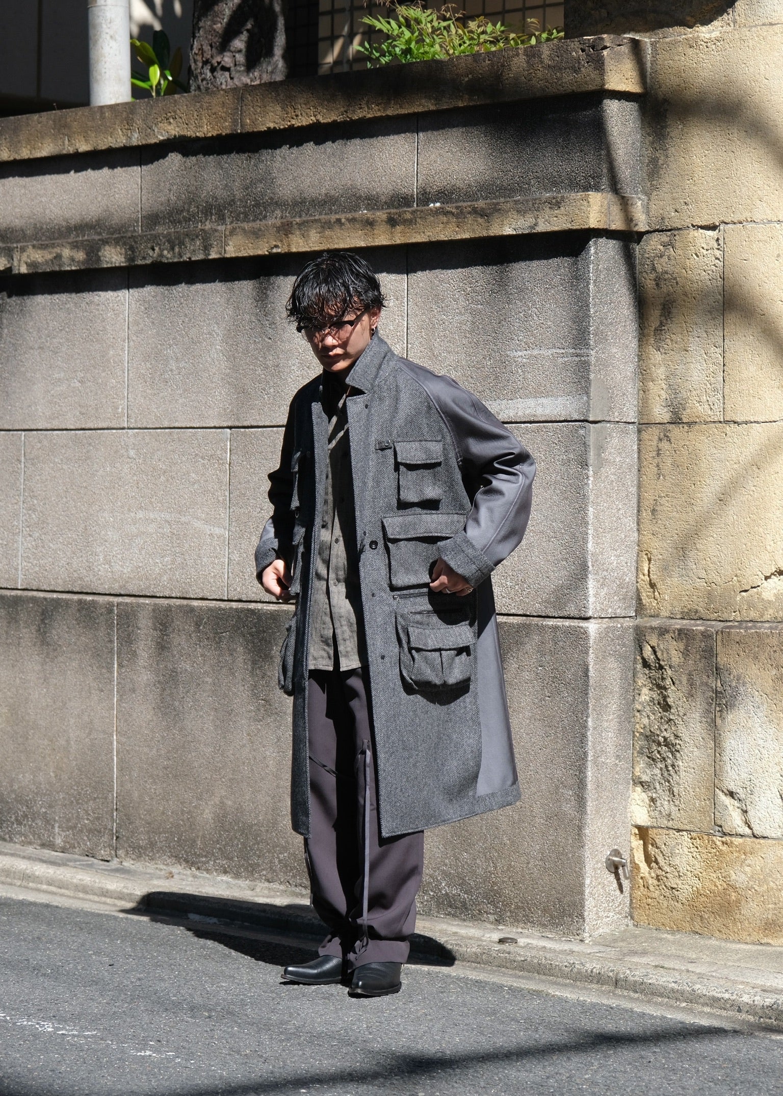 PHENIX by TKMT TYPE P-002A wool tweed balmacaan coat / Gray