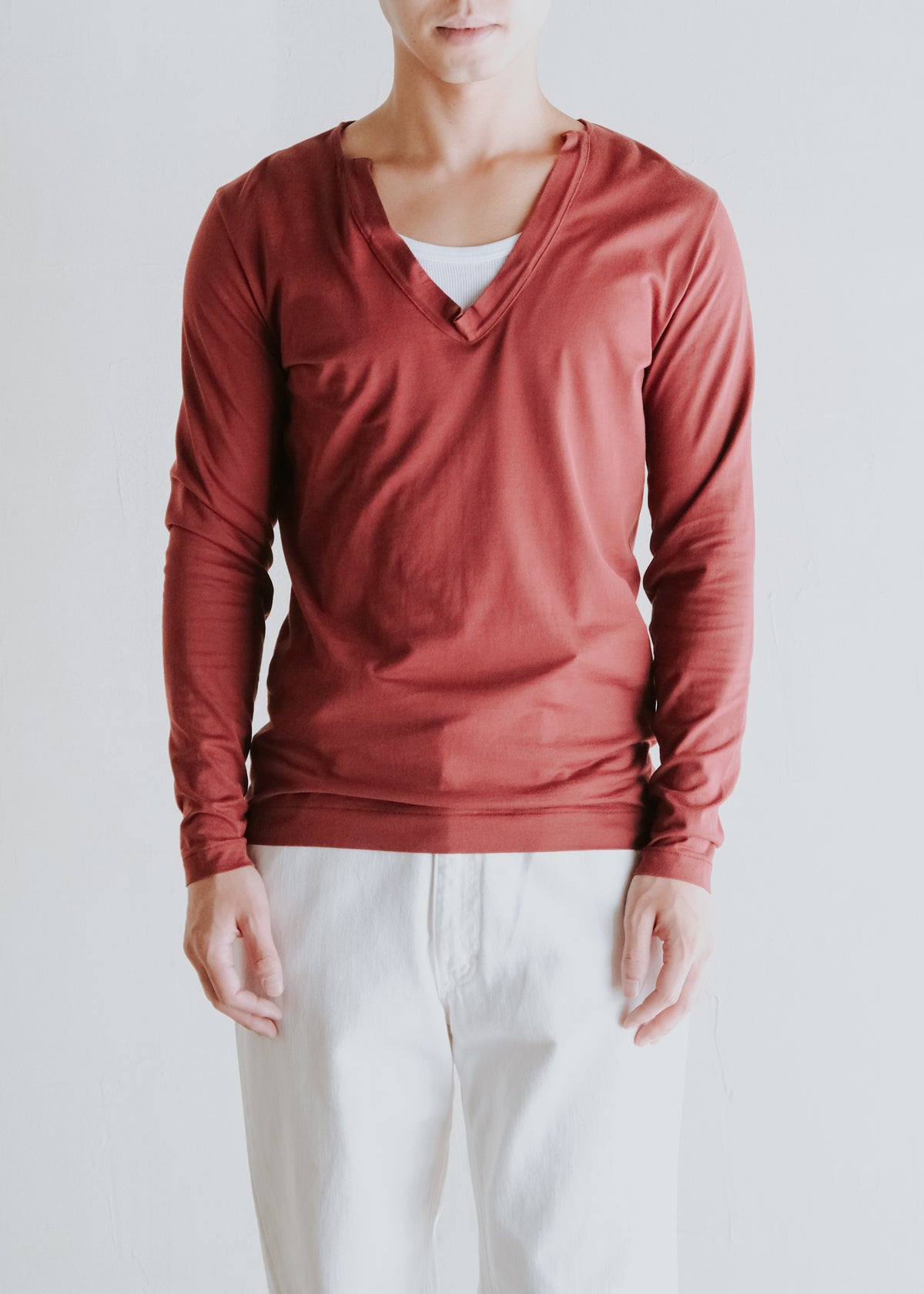 BOTTEGA VENETA 10SS deep V neck cotton long sleeves top