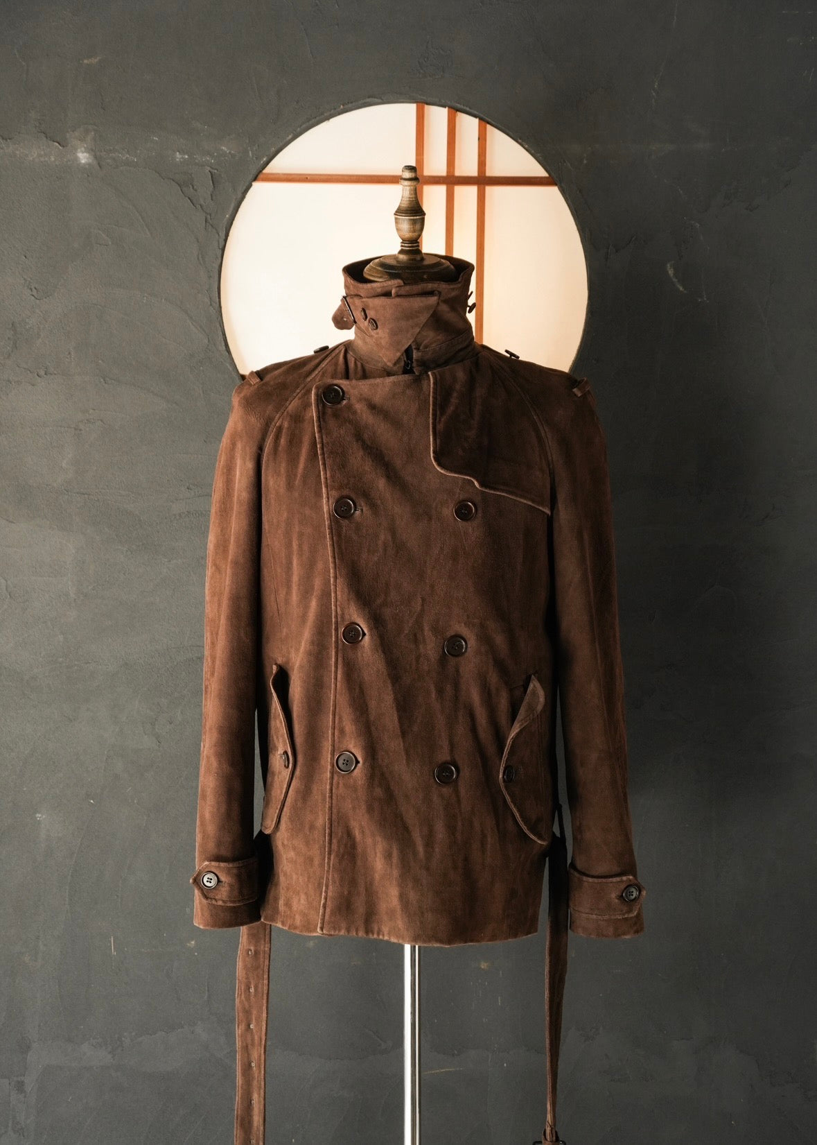 HELMUT LANG 05AW suede double breasted belted coat