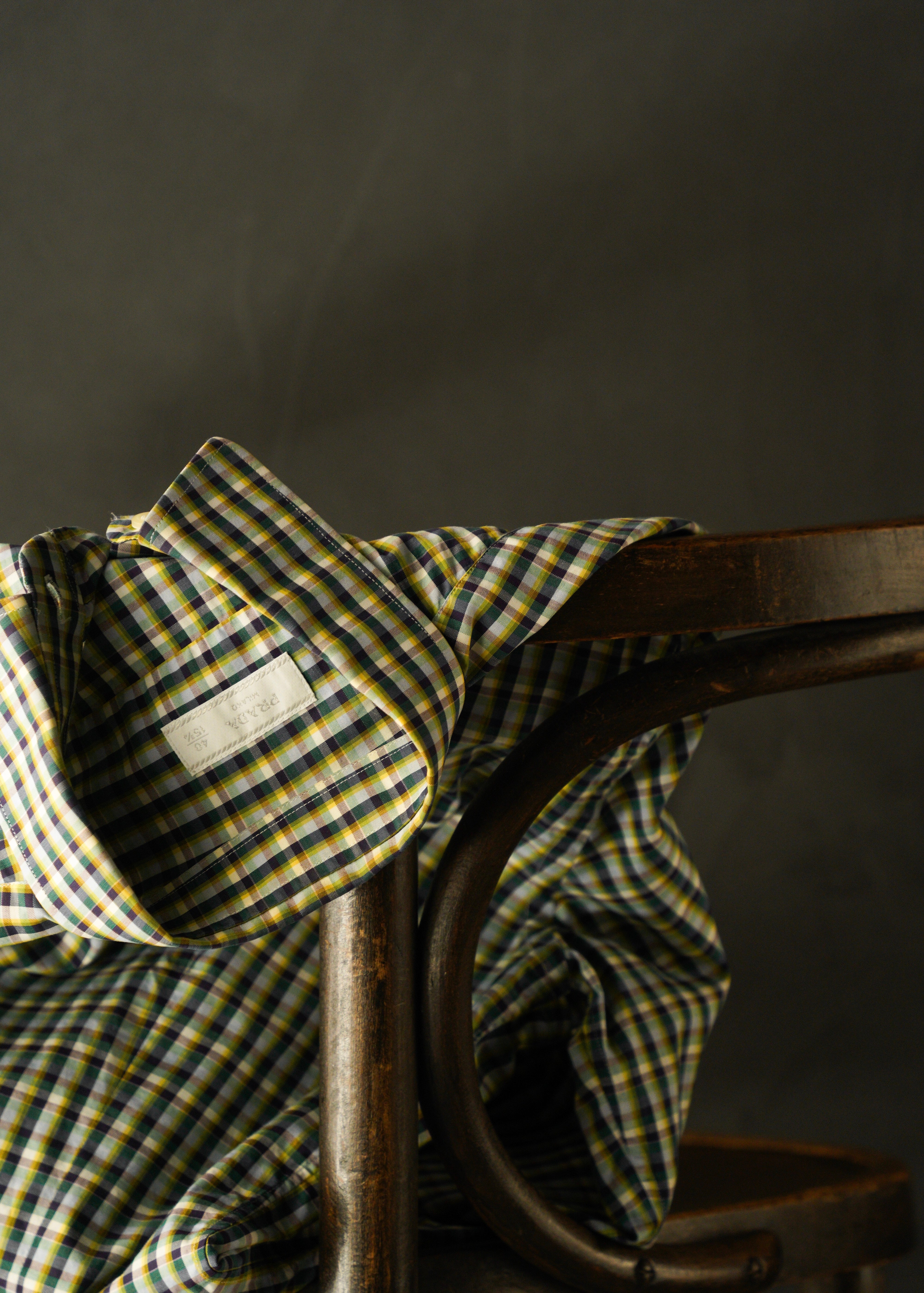 PRADA multi color check regular collar cotton shirt