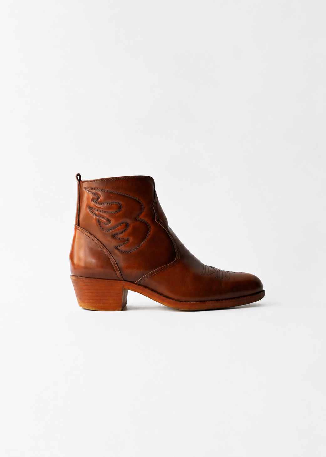 Brown Leather Western Ankle Boots