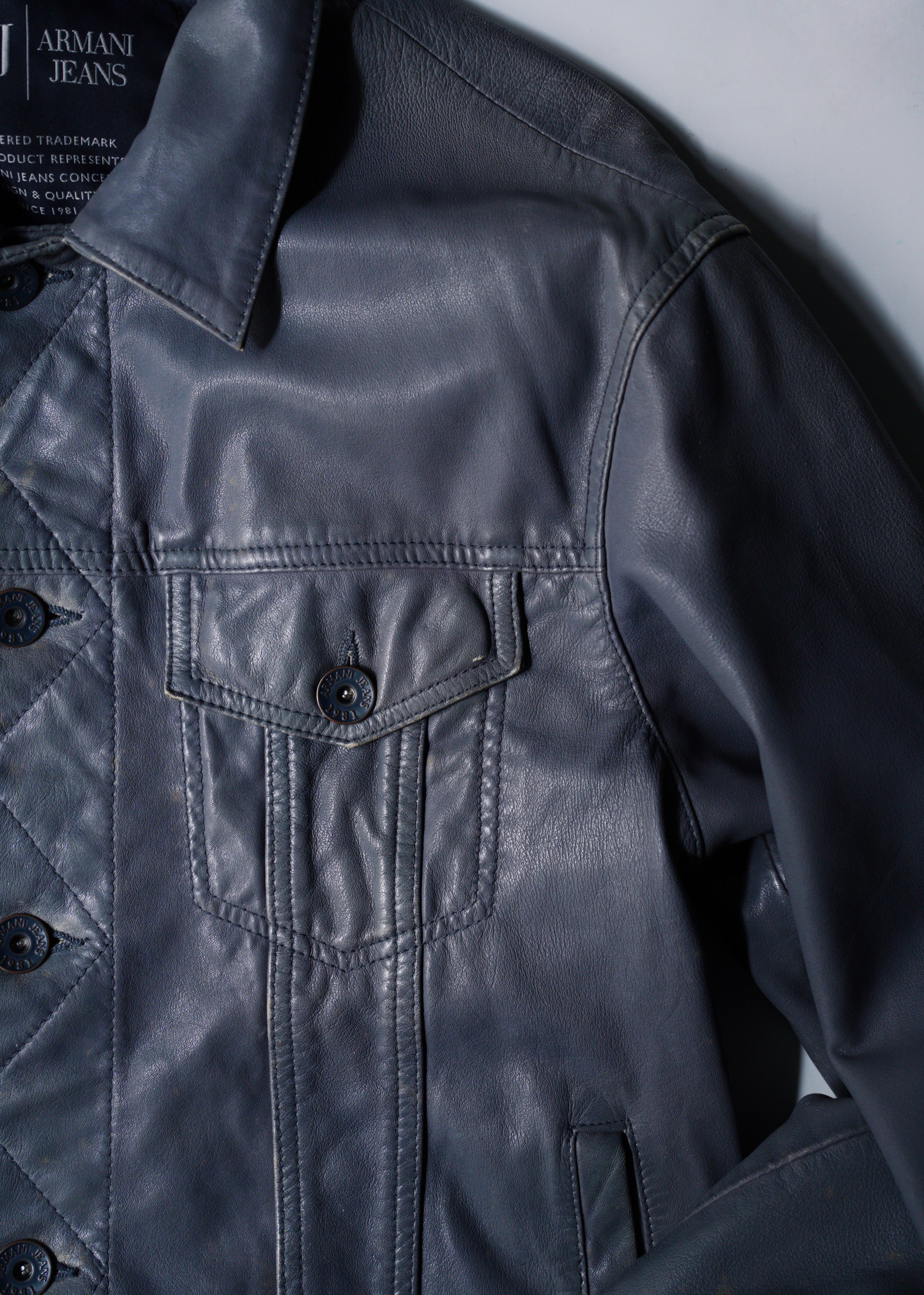 00's ARMANI JEANS sheepskin leather trucker jacket