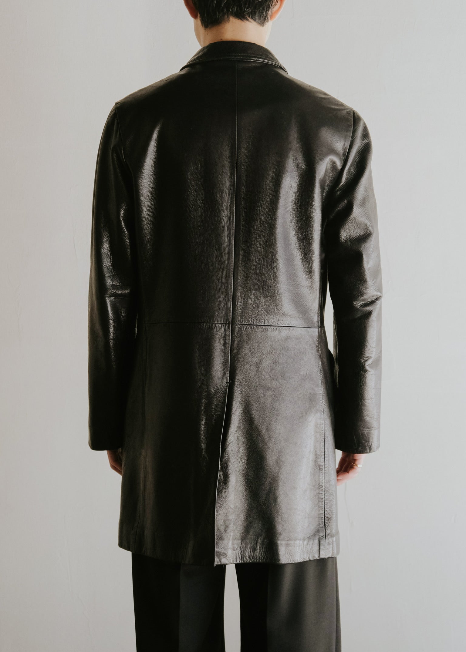 00's JIL SANDER fly front leather mid length coat
