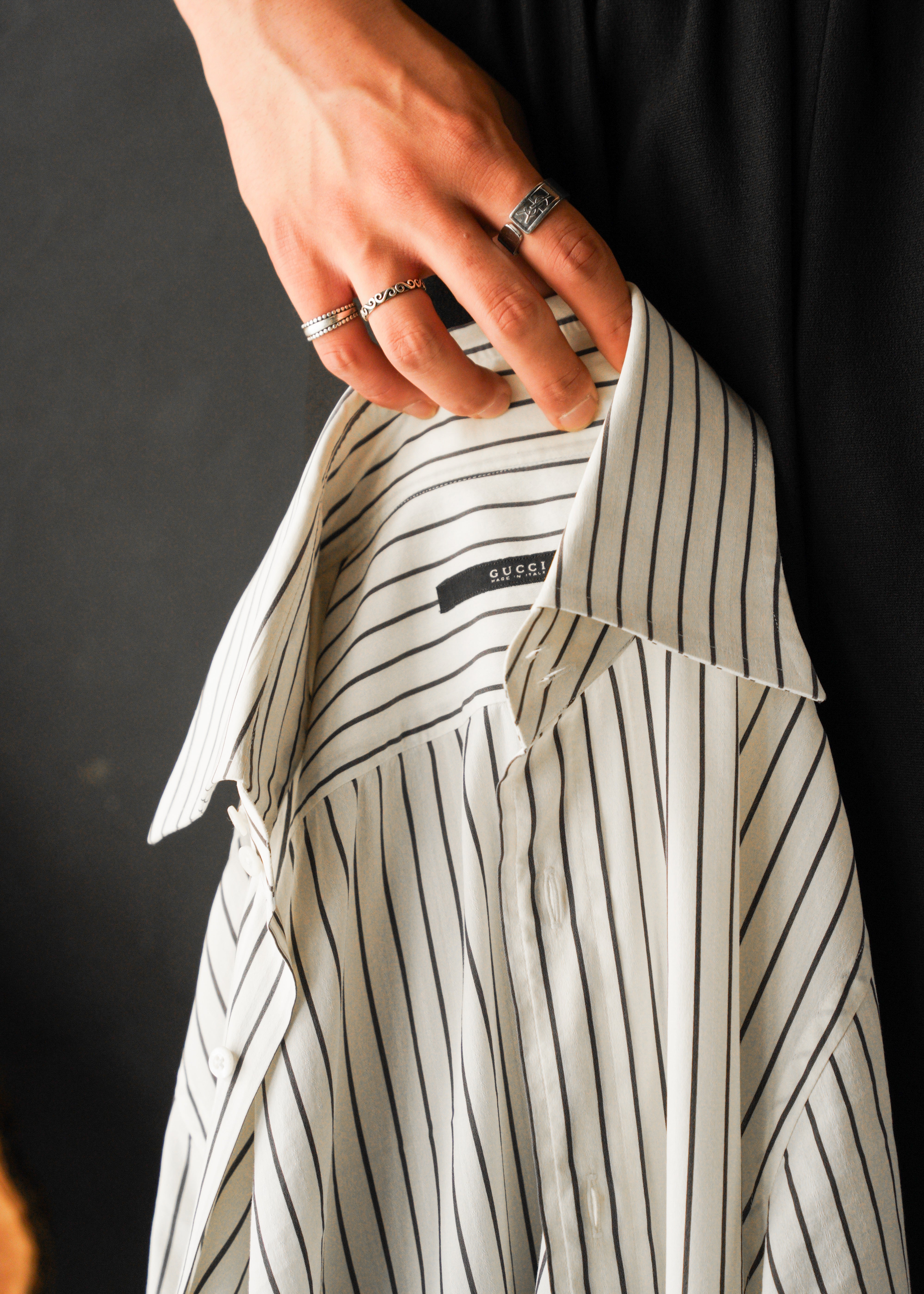 00’s GUCCI wide collar stripe cotton shirt