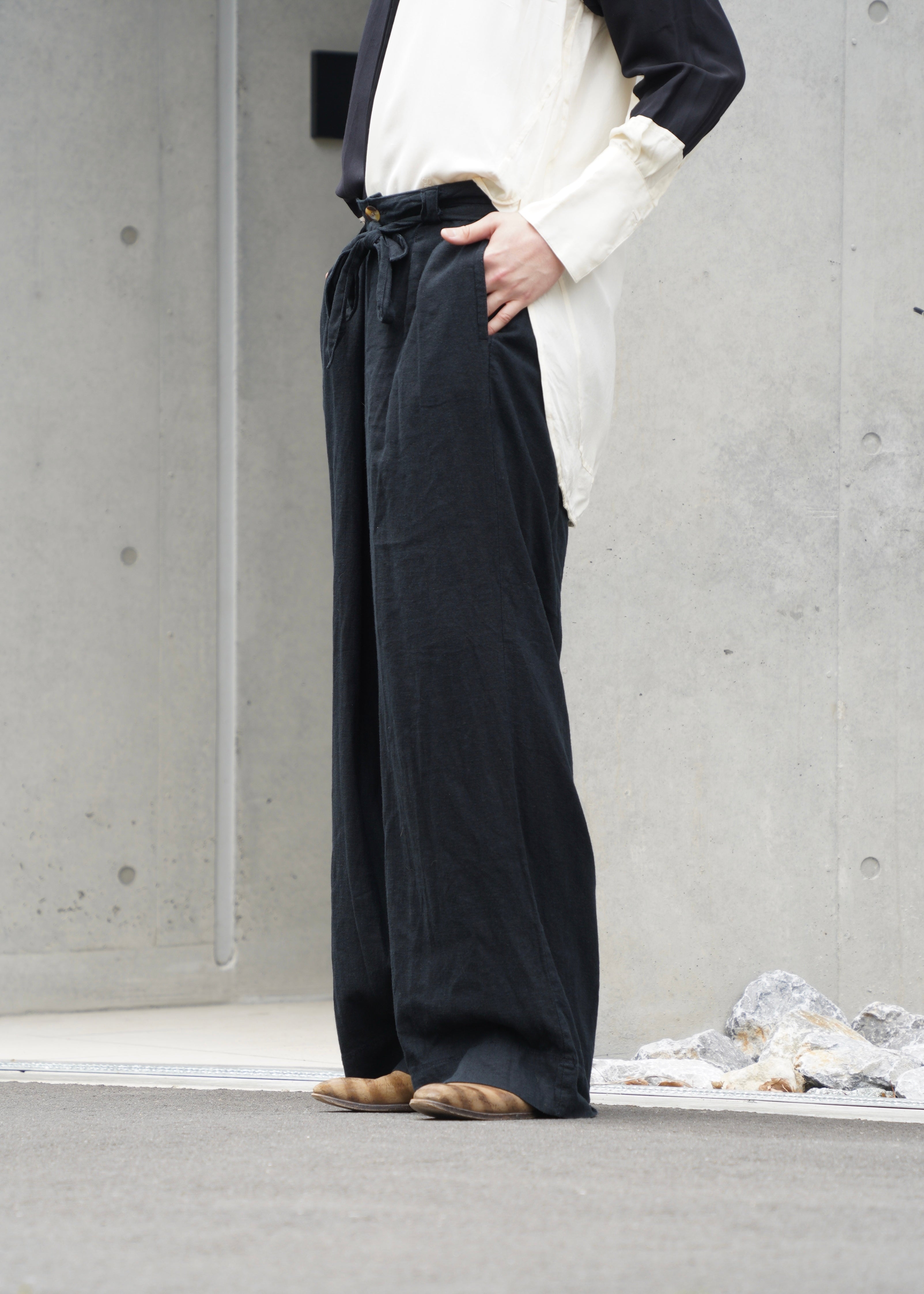 Belted Linen Wide Pants