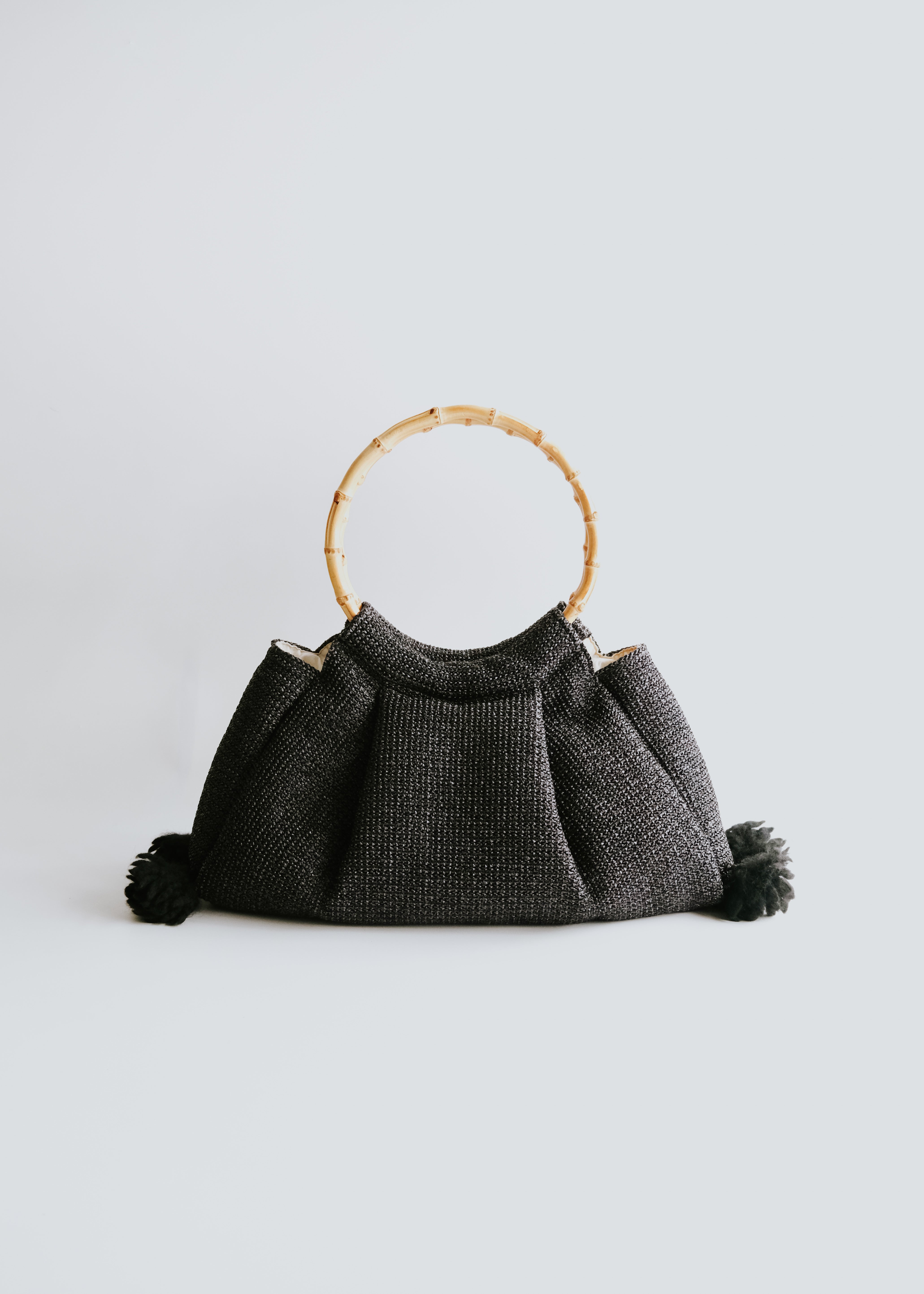 tricot COMME des GARÇONS nylon quilting hand bag with circle bamboo handle