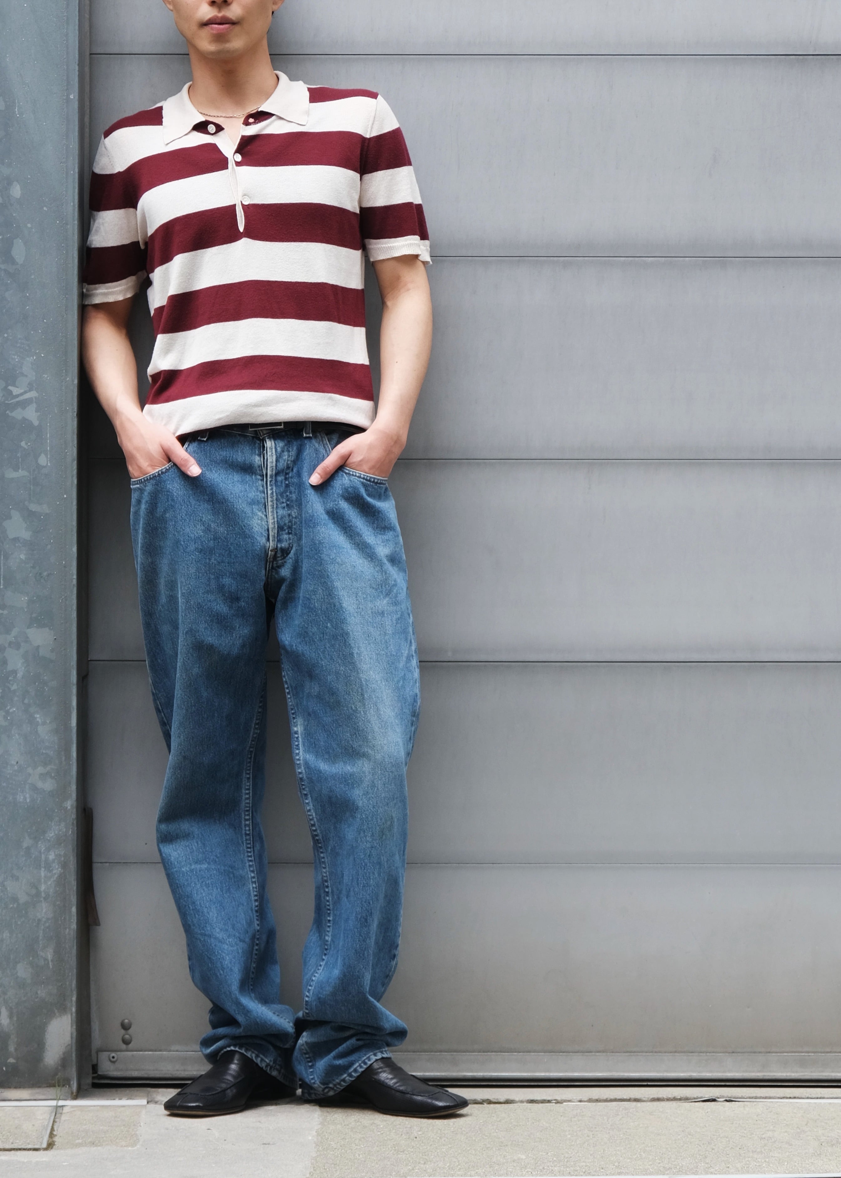 HELMUT LANG 98SS short sleeves border polo knit top