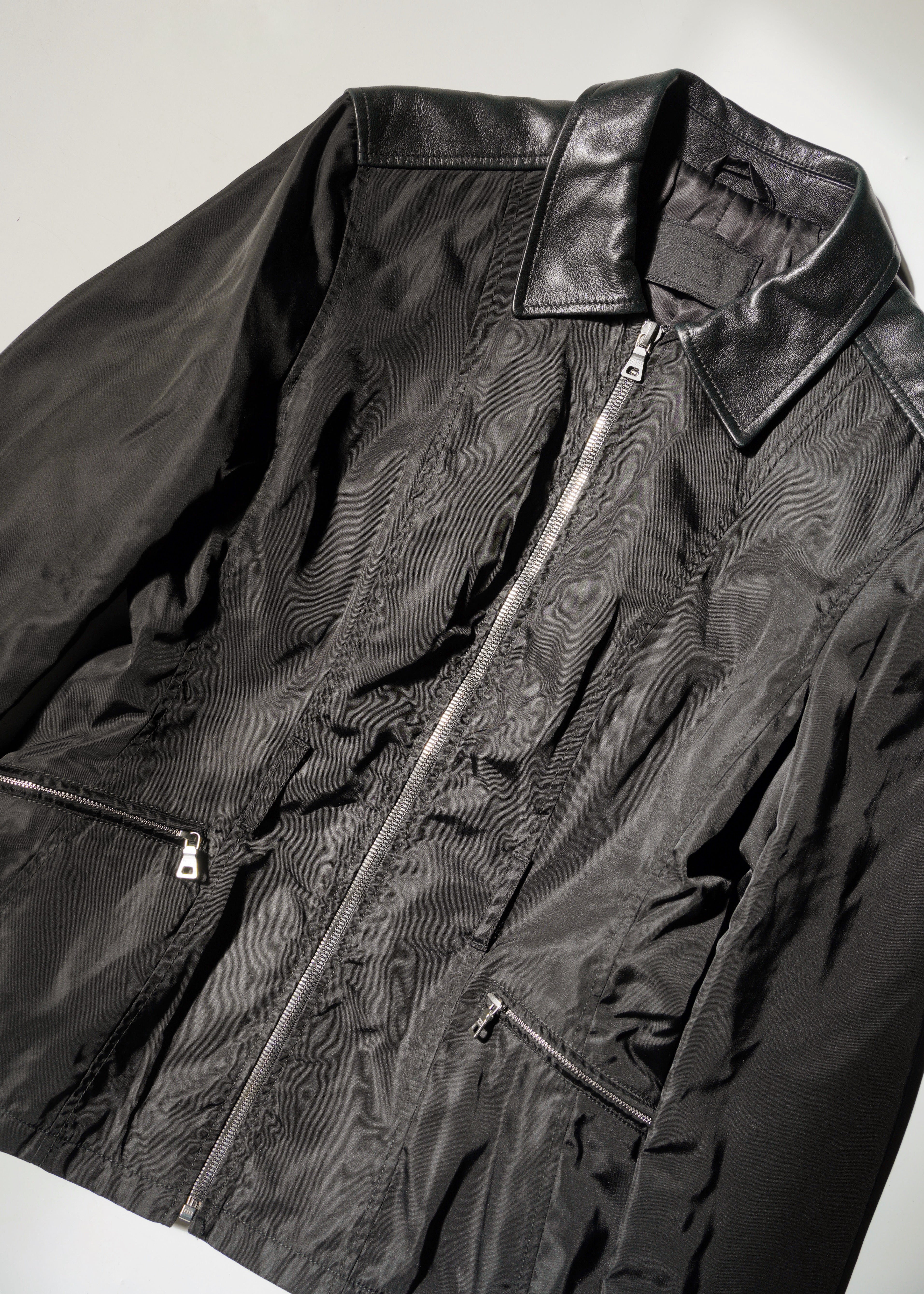 90's PRADA leather nylon docking zip up jacket