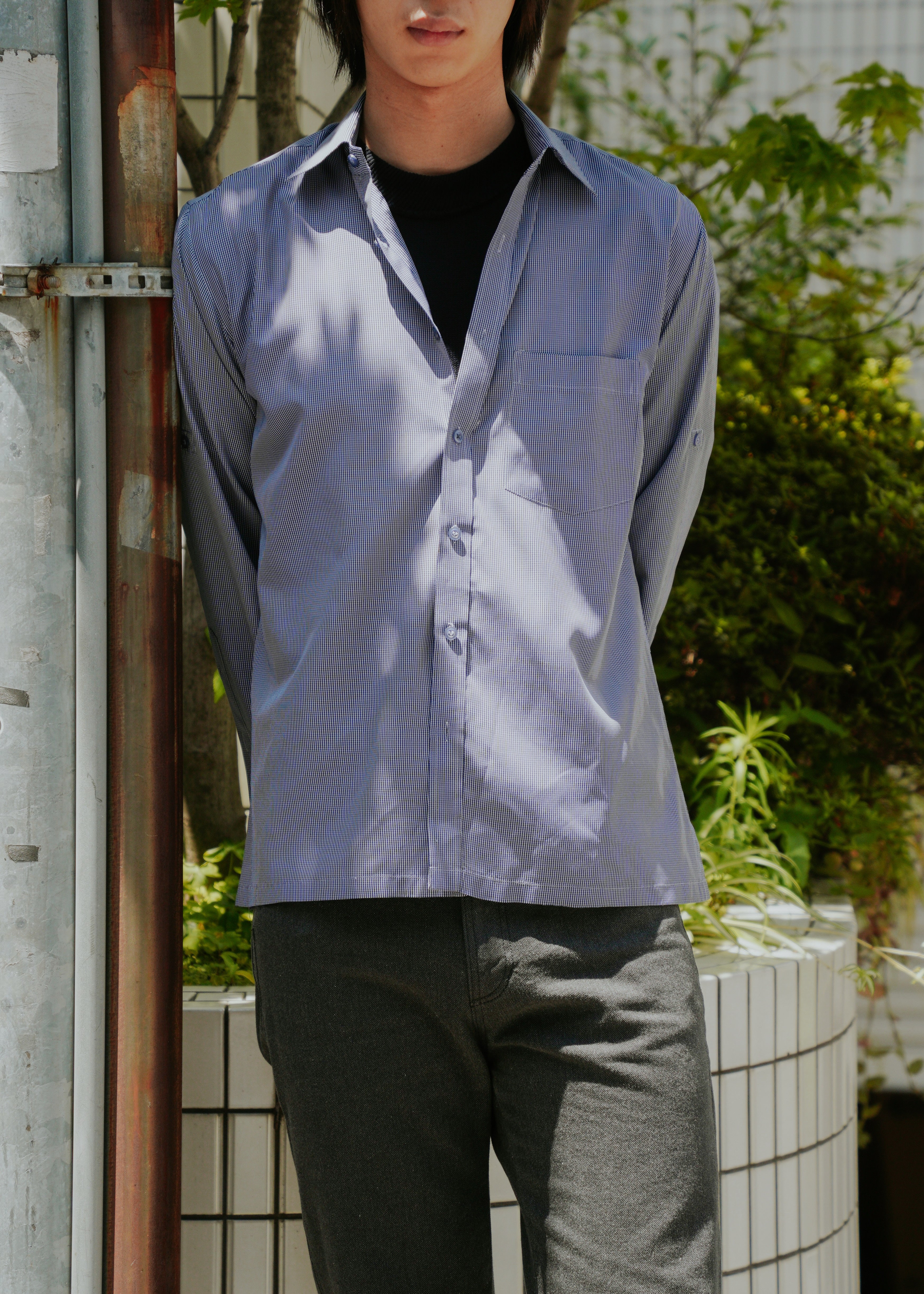 00's- MADAAN regular collar check box shirt