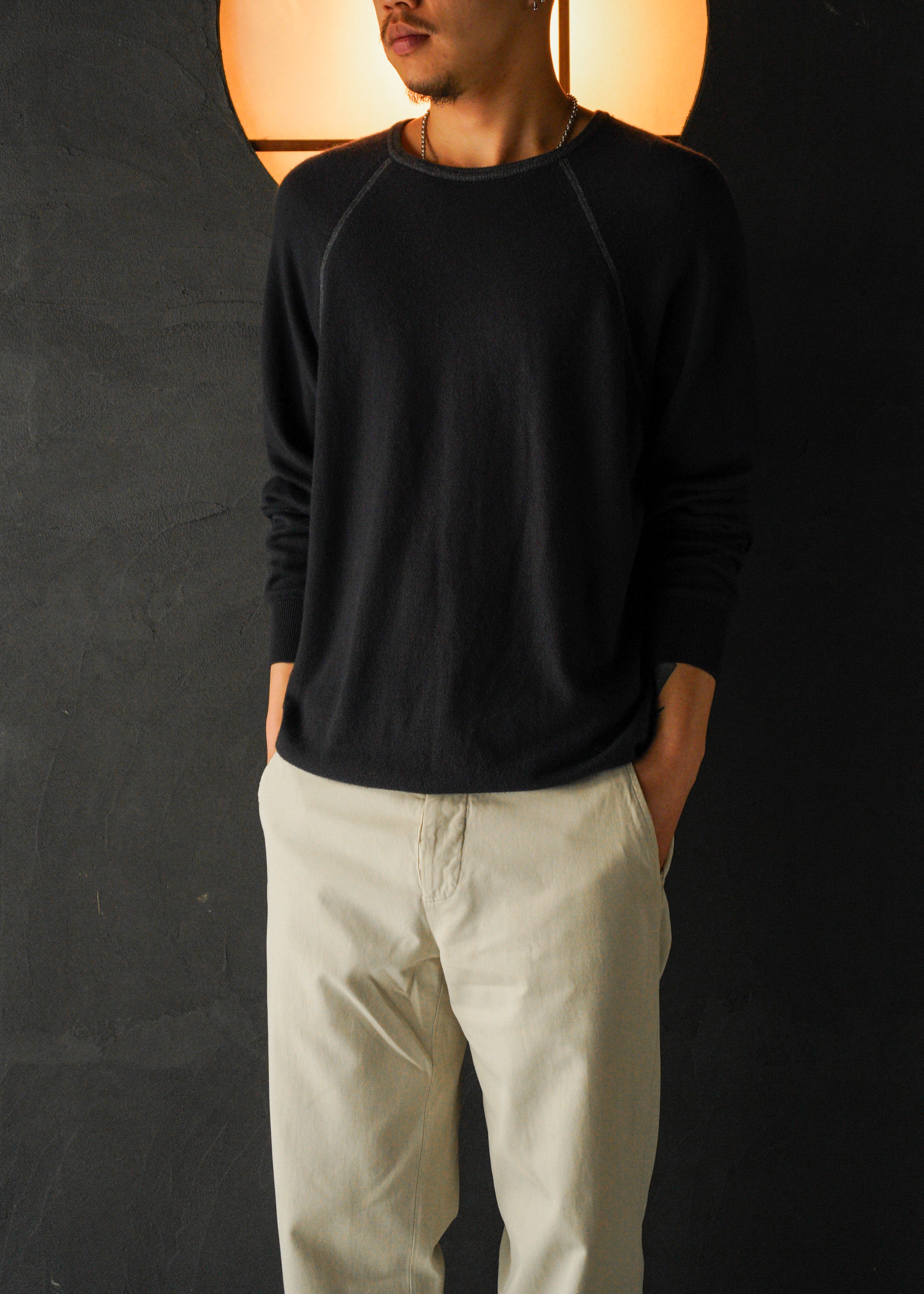 00’s Salvatore Ferragamo cotton blend cashmere raglan sleeve crew neck knit