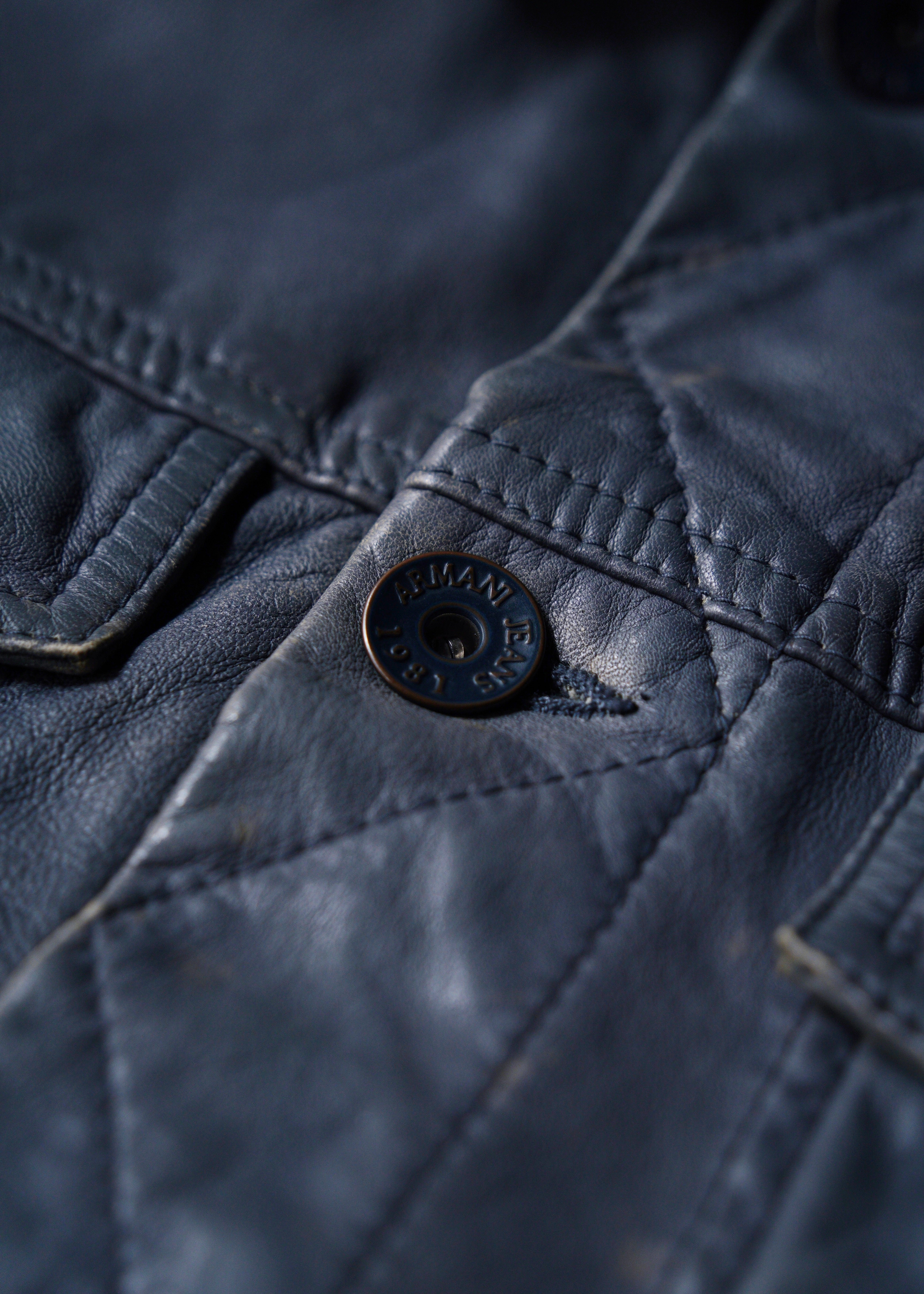 00's ARMANI JEANS sheepskin leather trucker jacket