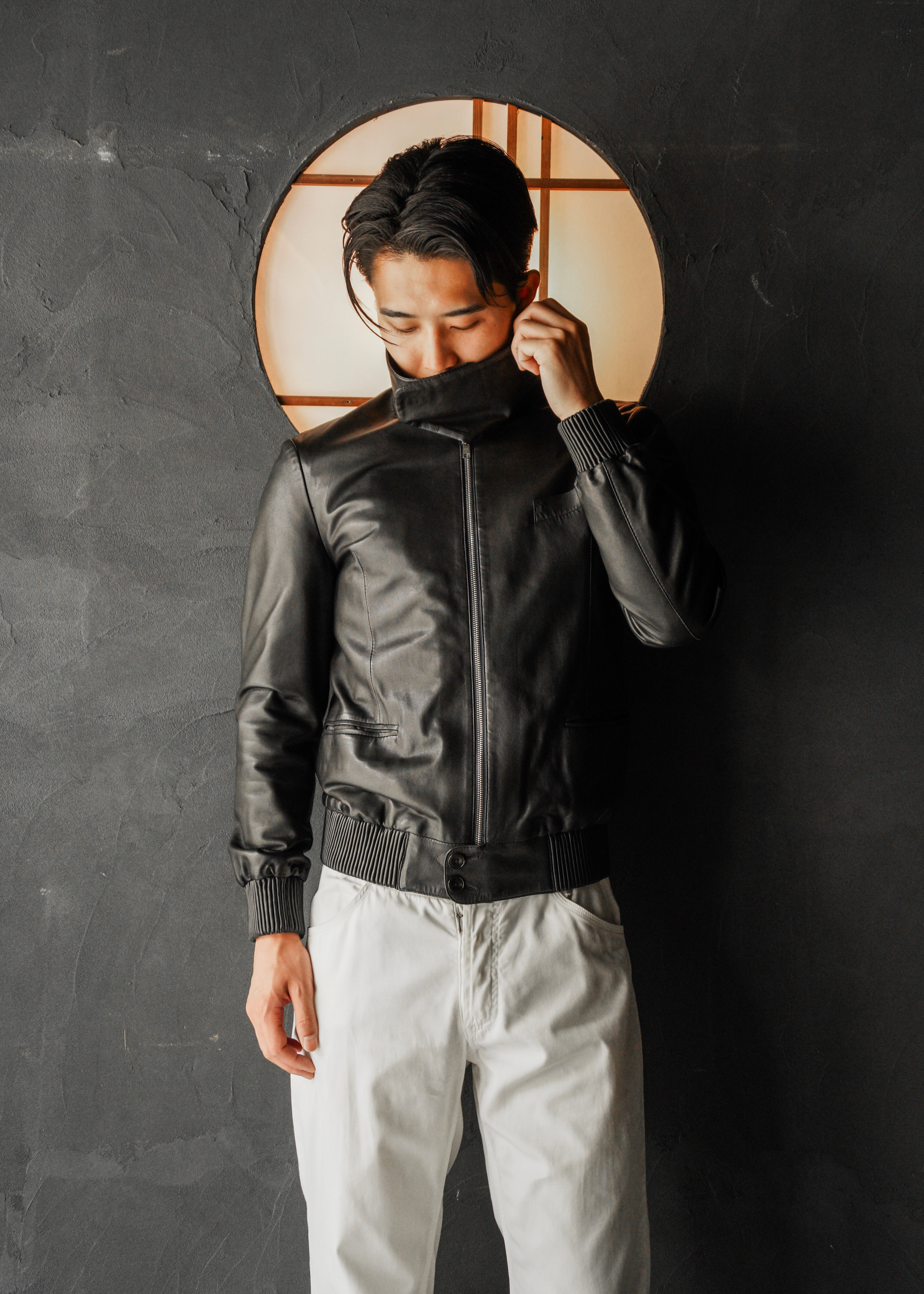 Paul Smith ポールスミス 2010AW スタンドカラー ジップアップ ラムレザー ジャケット メンズ