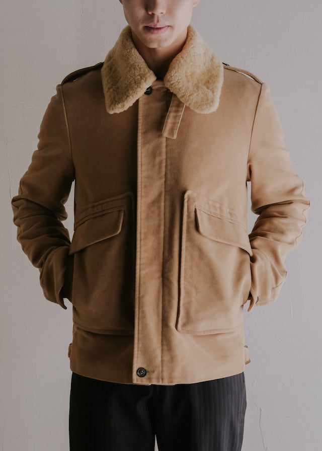 00's A.P.C. detachable boa stand collar moleskin blouson