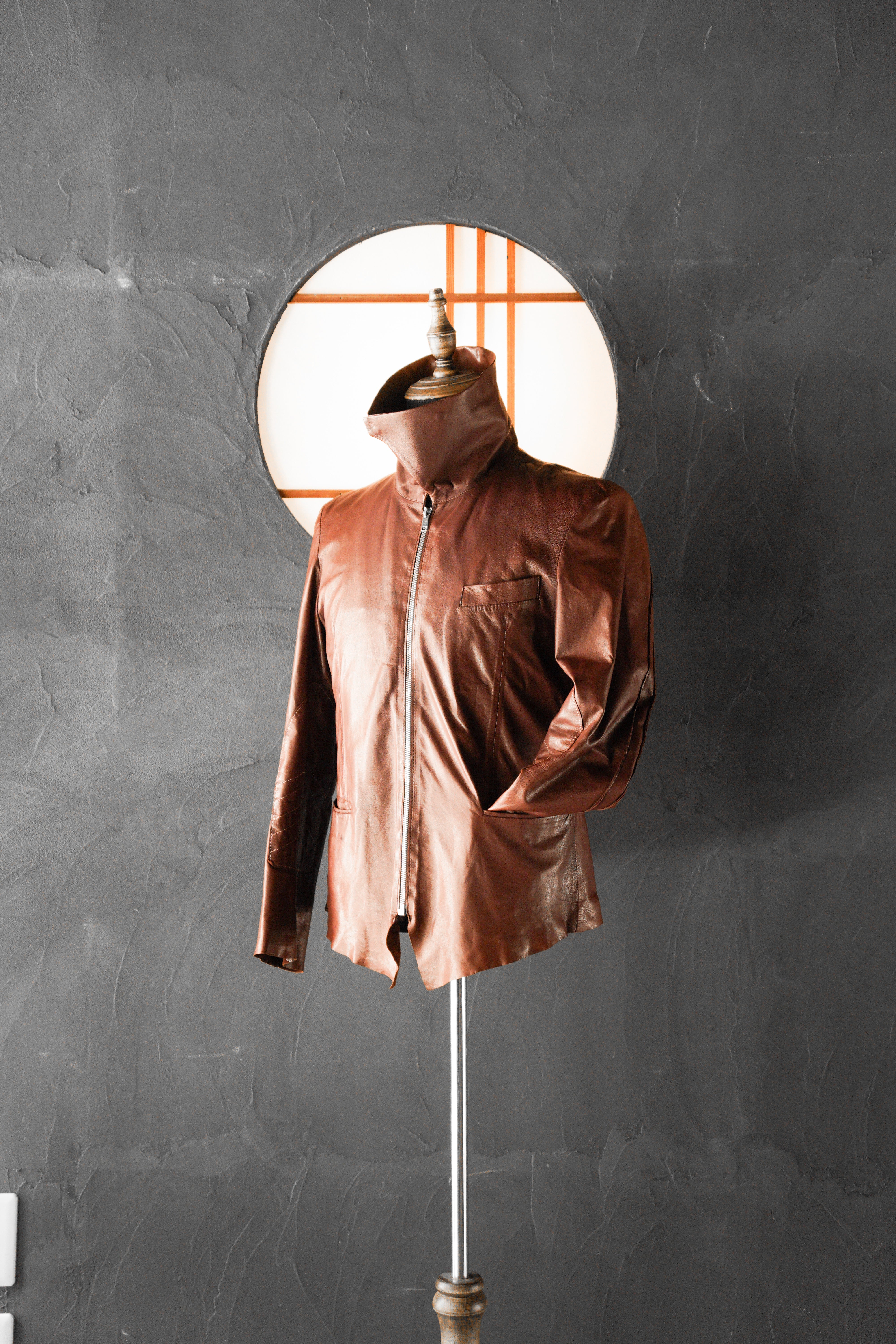 Paul Smith Asymmetrical Collar Leather Jacket in Burgundy