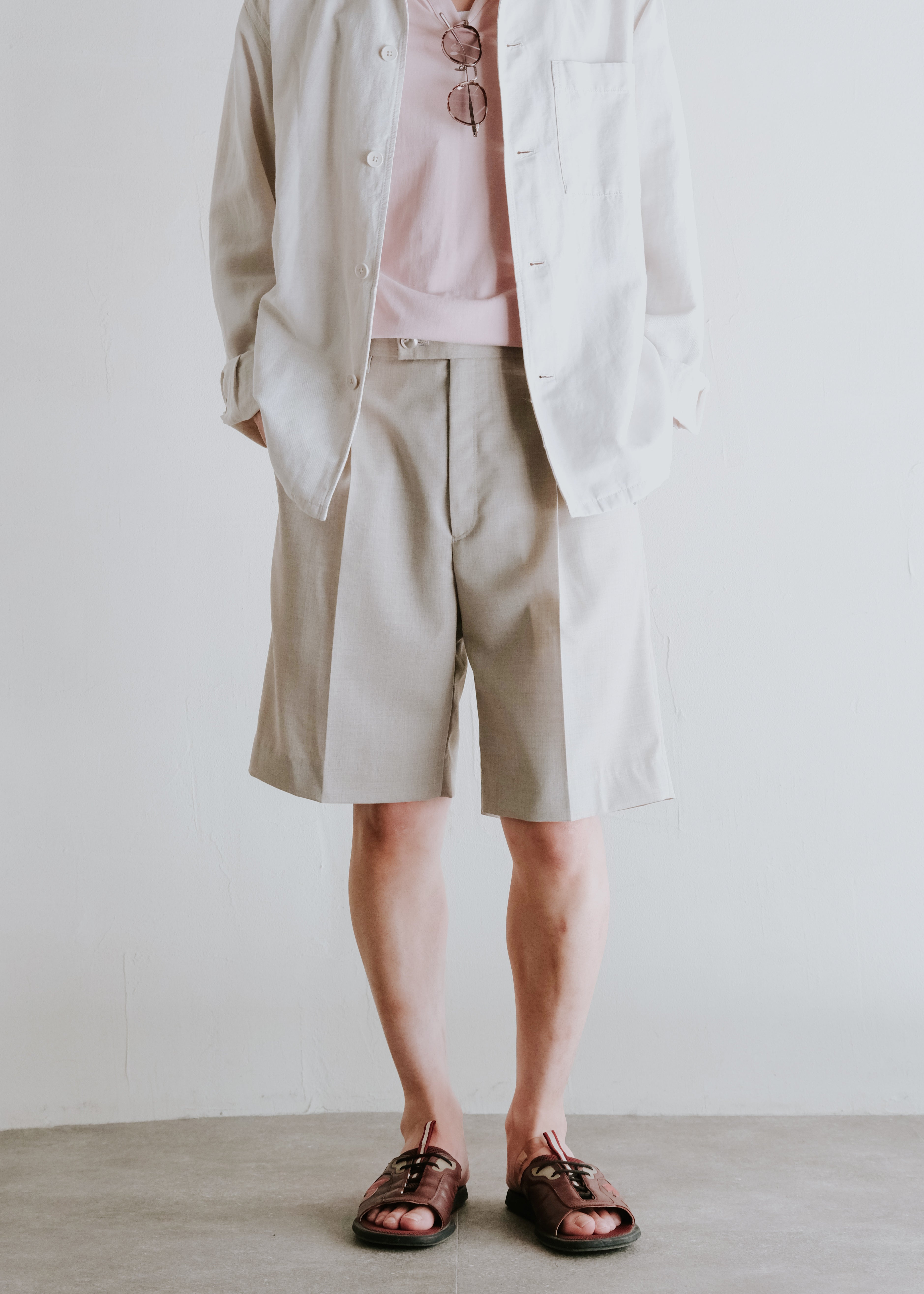 SASAKI SATORU 26SS single tuck straight shorts / Beige