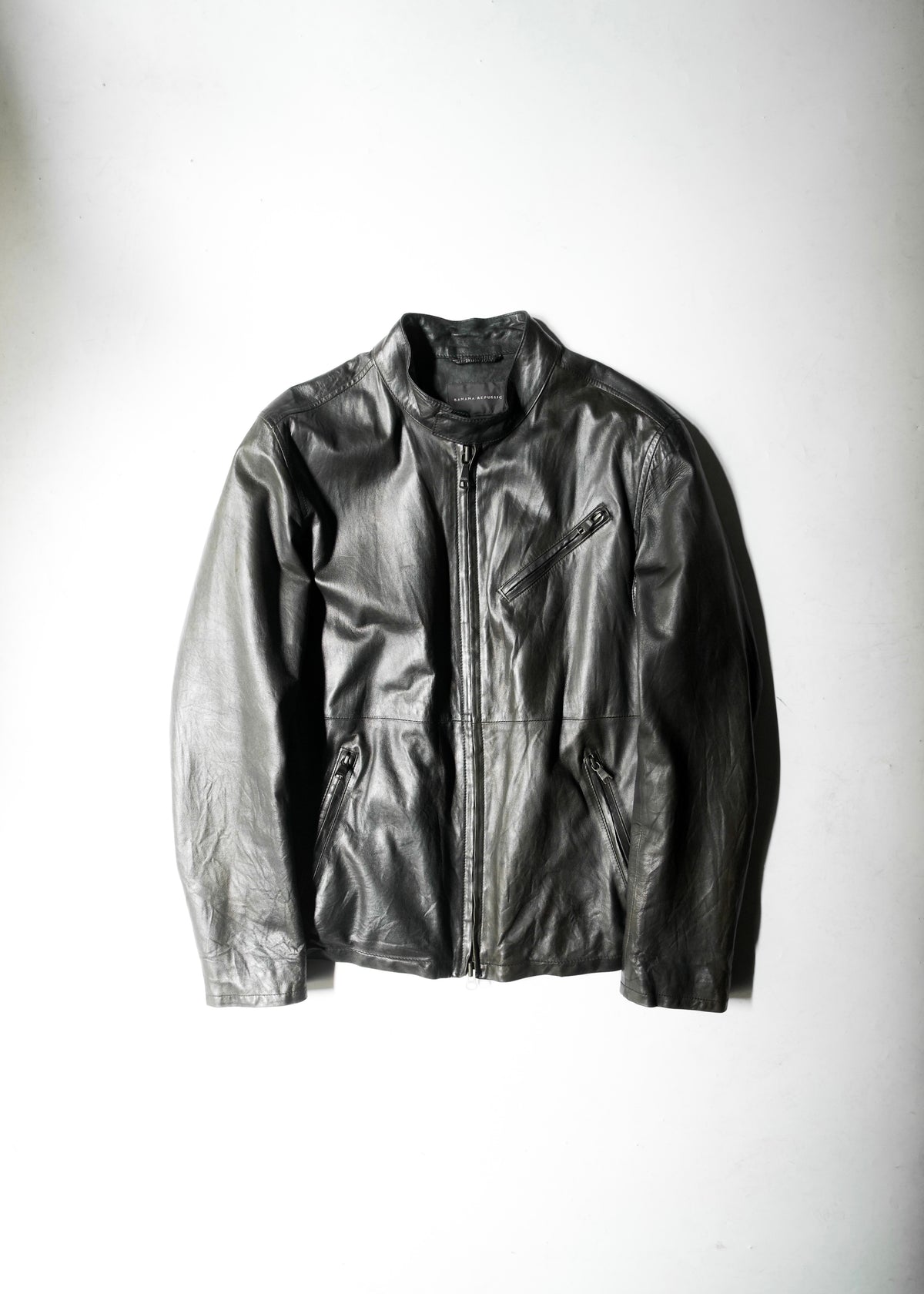 00's- BANANA REPUBLIC double zip single leather jacket