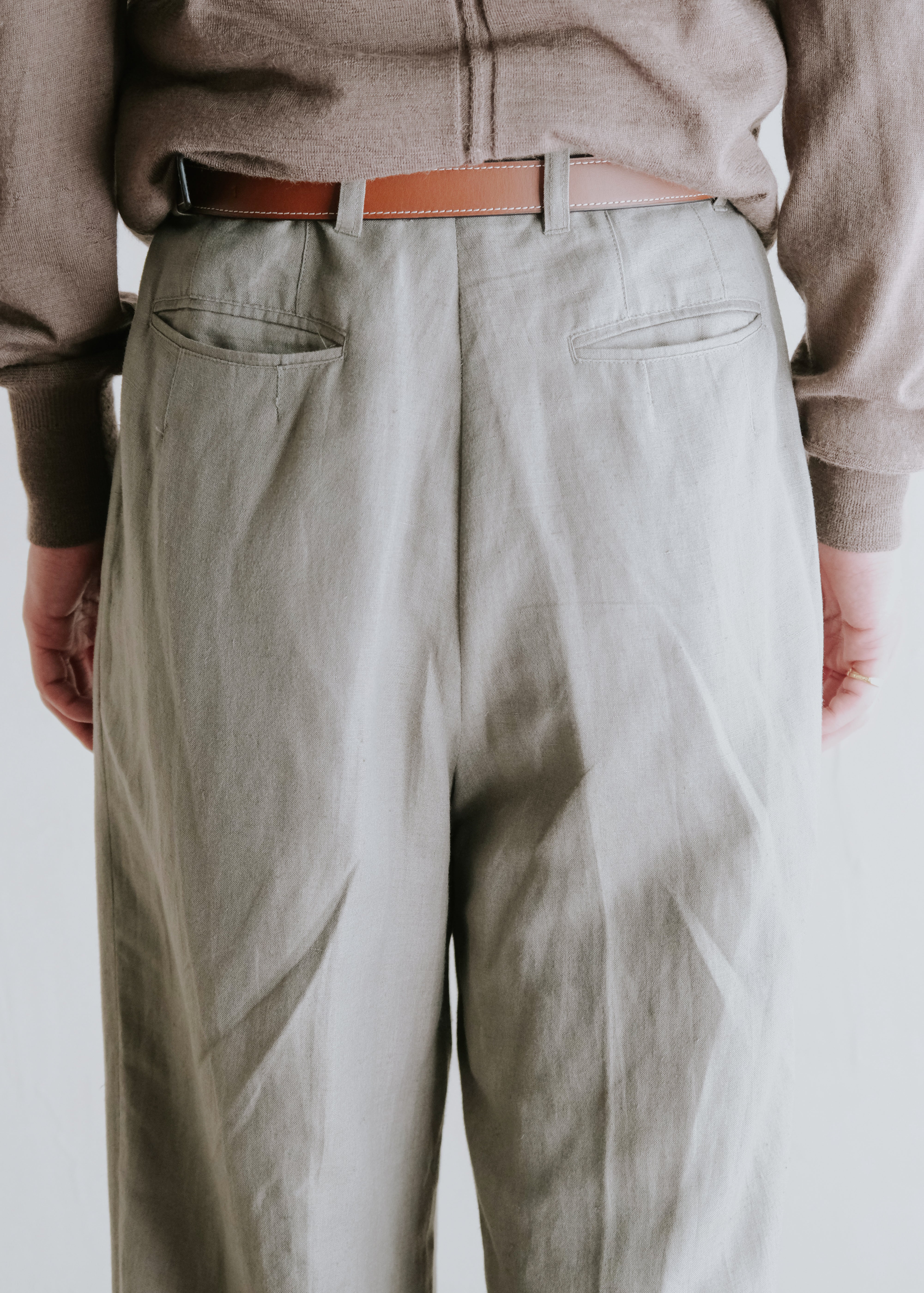 Double tucked linen rayon wide tapered slacks