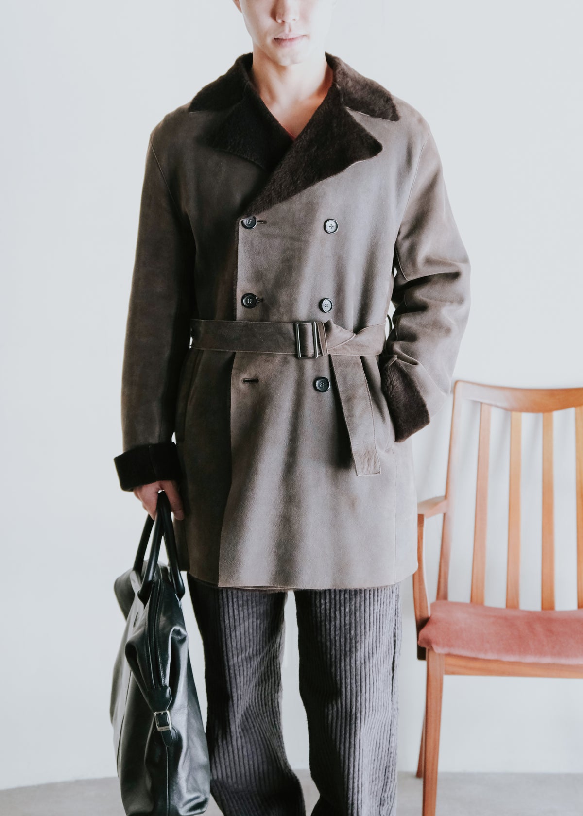 00's JIL SANDER shearling leather double-breasted half coat