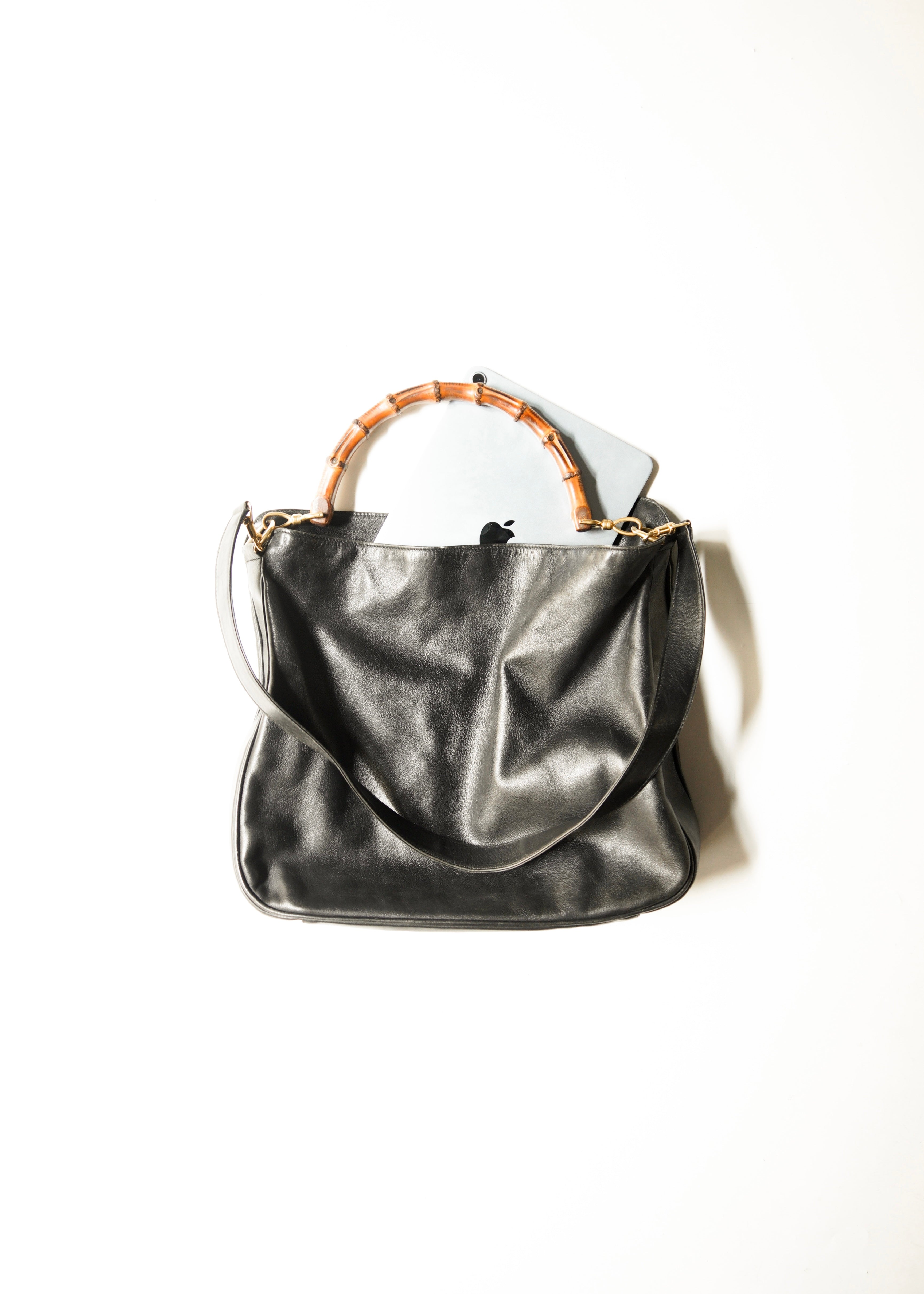 90-00’s GUCCI bamboo handle 2 way leather shoulder bag