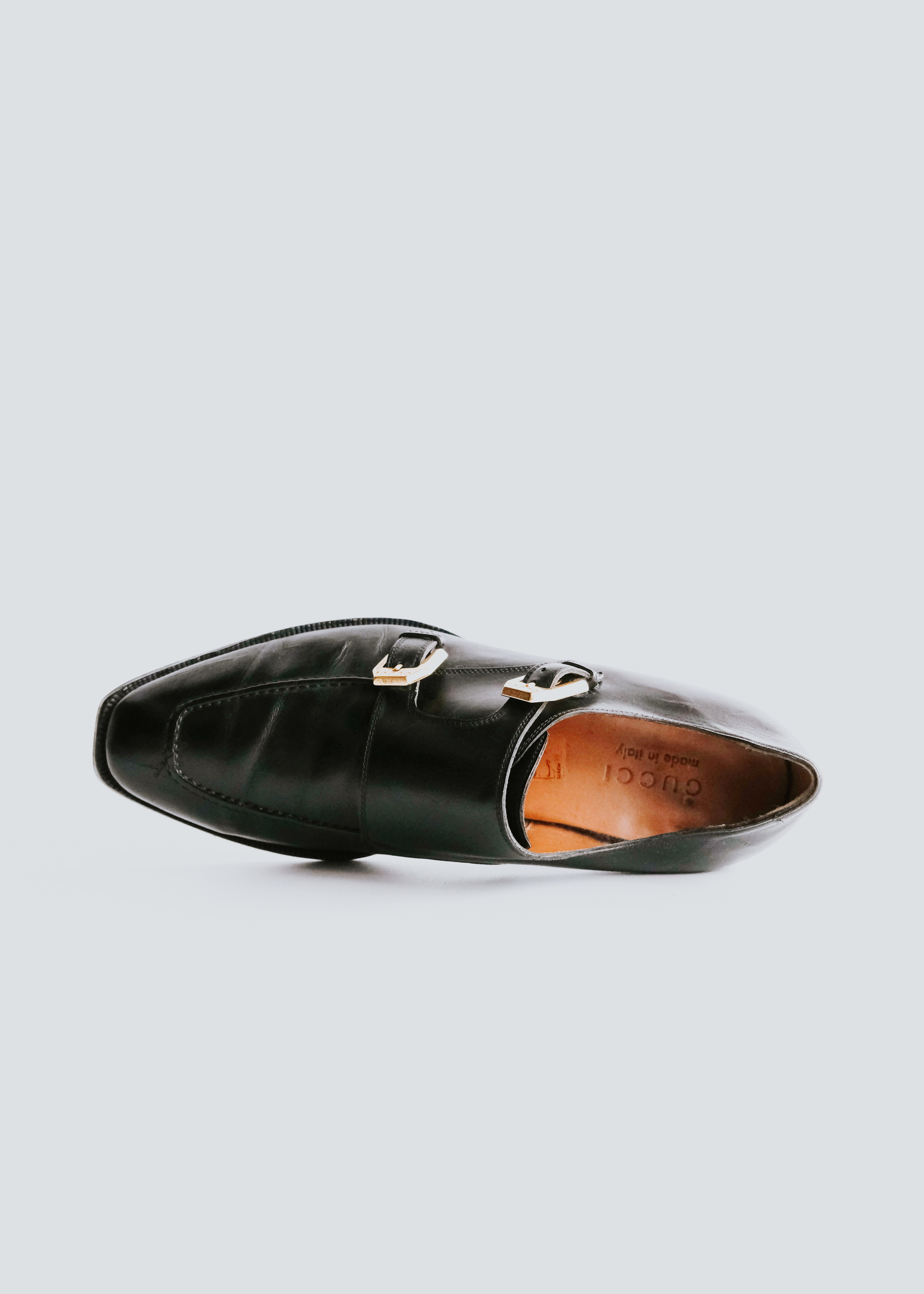GUCCI double monk strap leather shoes