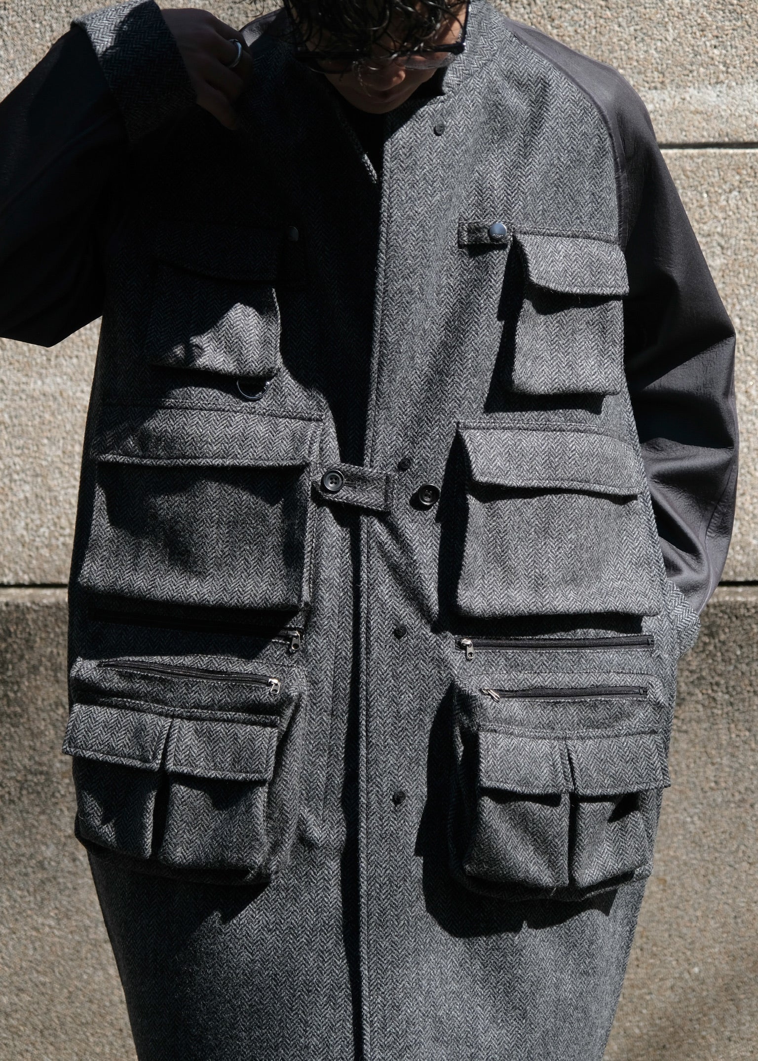 PHENIX by TKMT TYPE P-002A wool tweed balmacaan coat / Gray