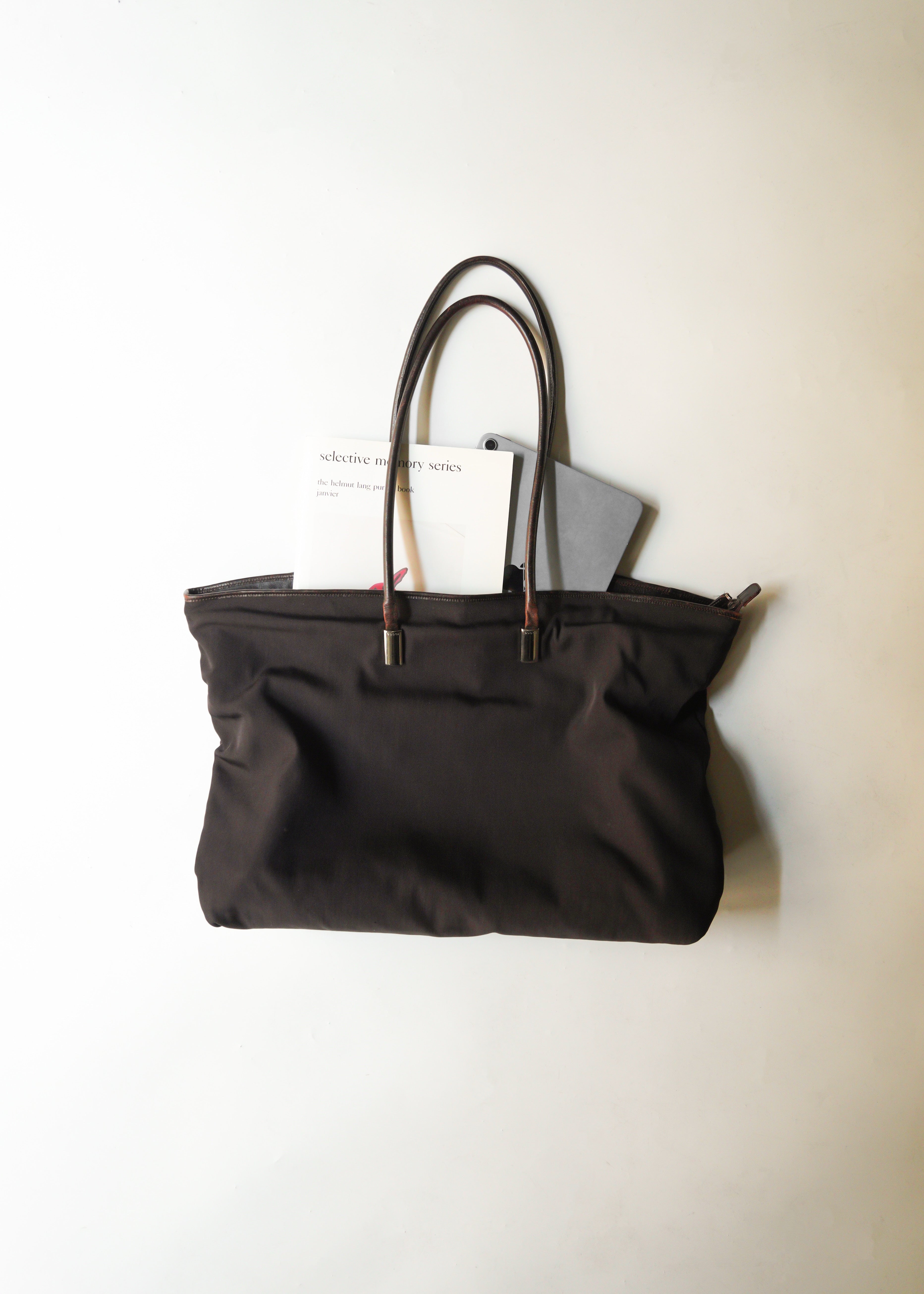 90-00’s GUCCI leather handle nylon boston bag