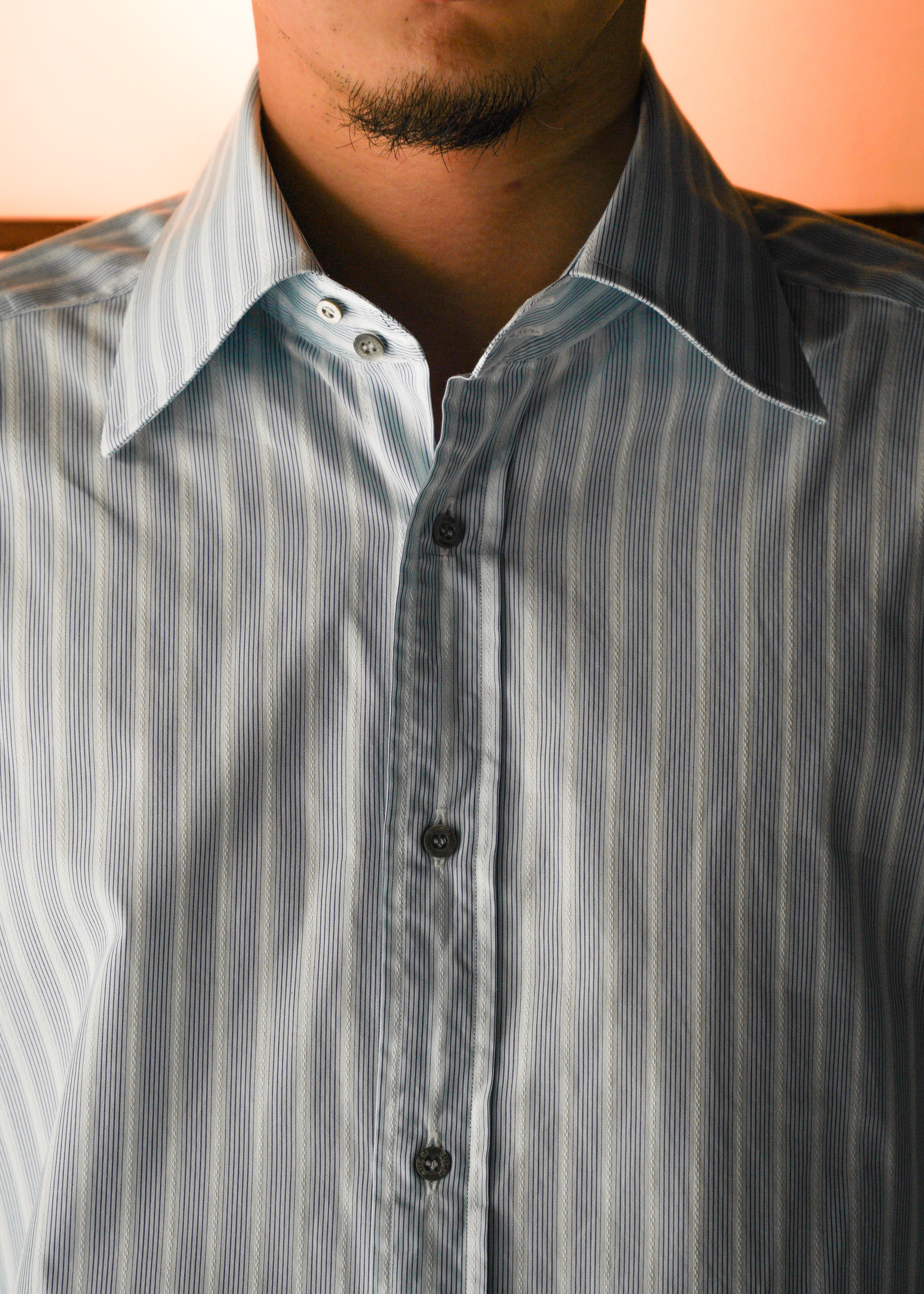 90-00’s GUCCI wide collar stripe cotton shirt
