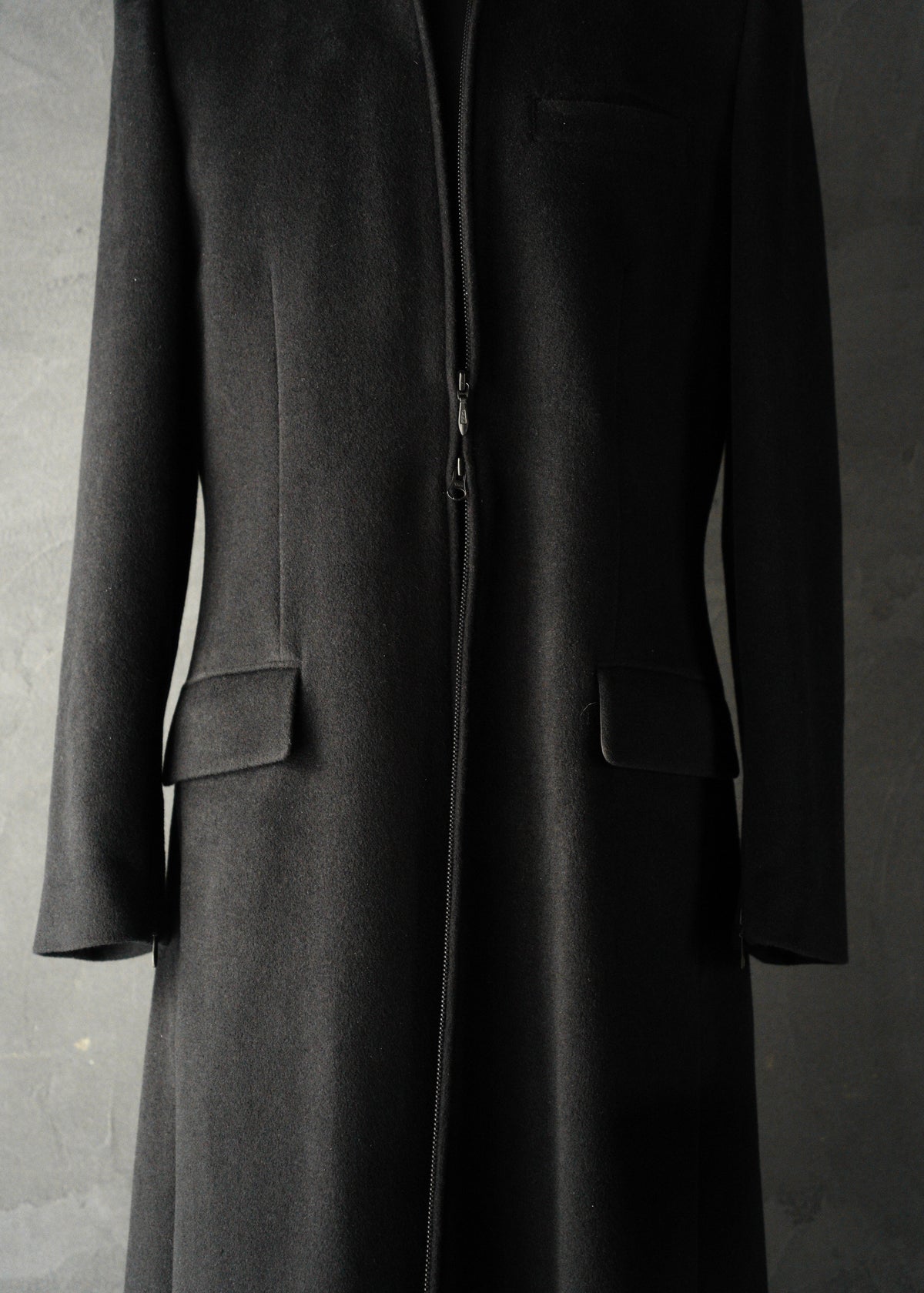 Jean Paul Gaultier HOMME belted neck double zip angora blend wool maxi-length coat